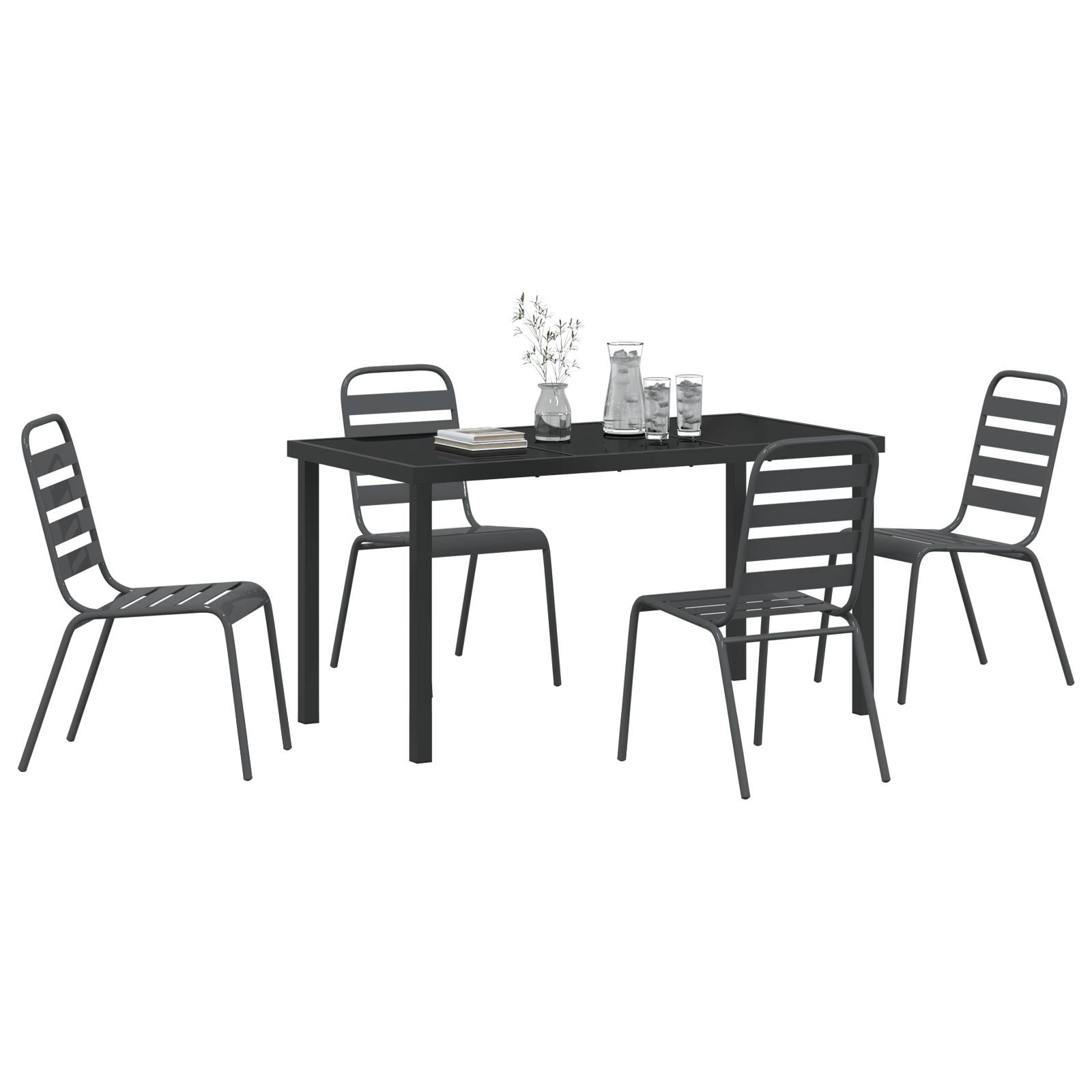 vidaXL 5-teiliges Garten-Essset Dunkelgrauer Stahl