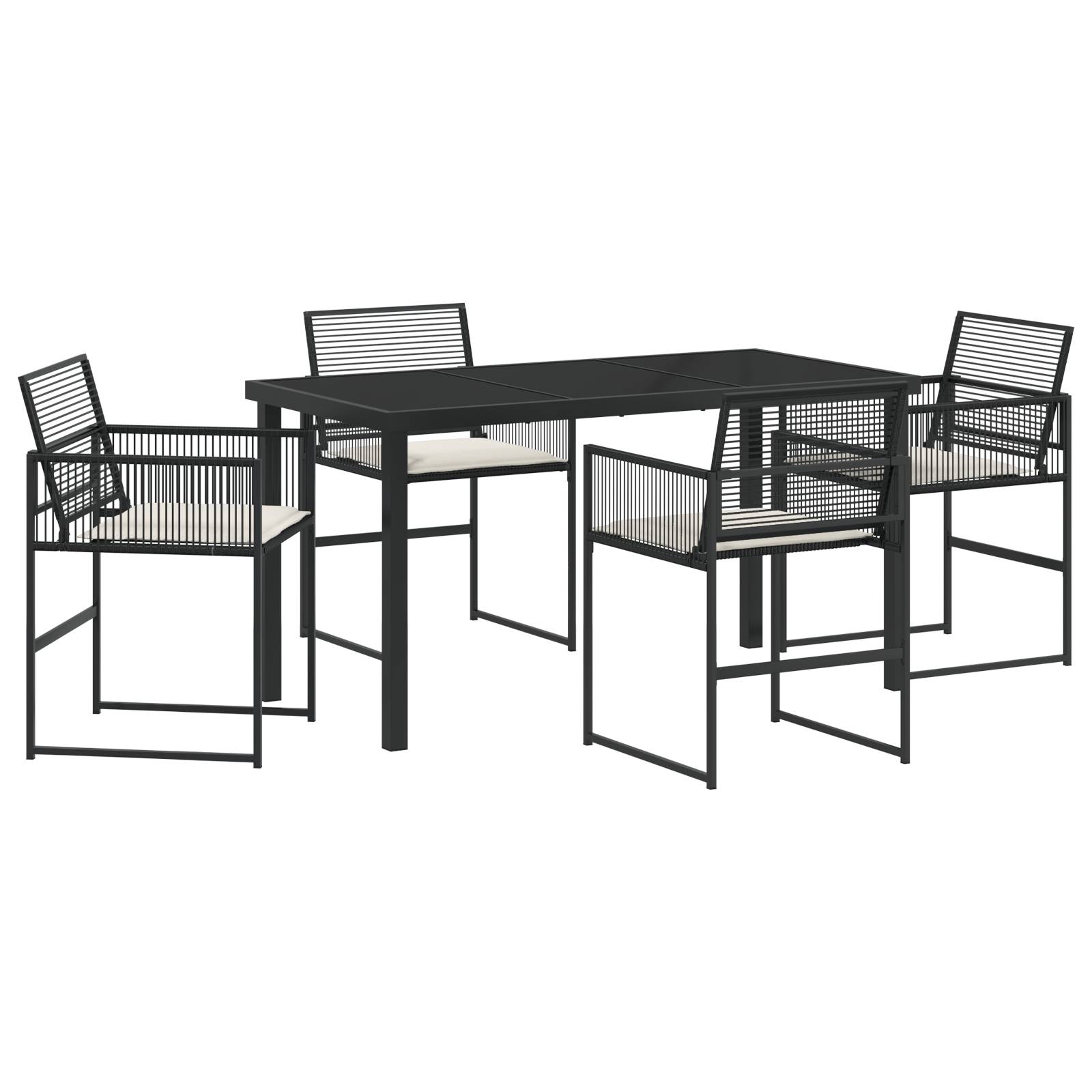vidaXL 5-teiliges Garten-Ess-Set mit Kissen Schwarz Poly-Rattan
