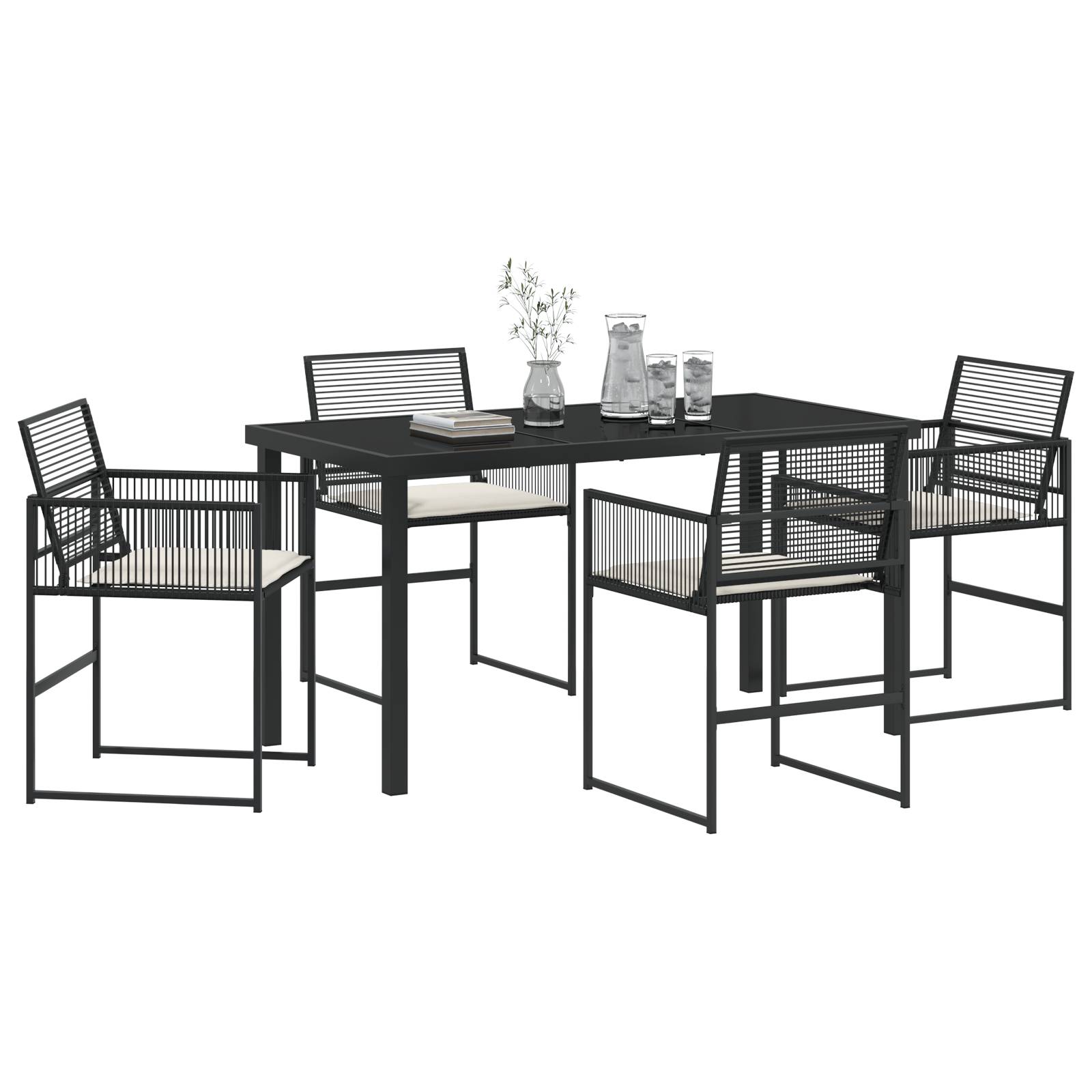 vidaXL 5-teiliges Garten-Ess-Set mit Kissen Schwarz Poly-Rattan