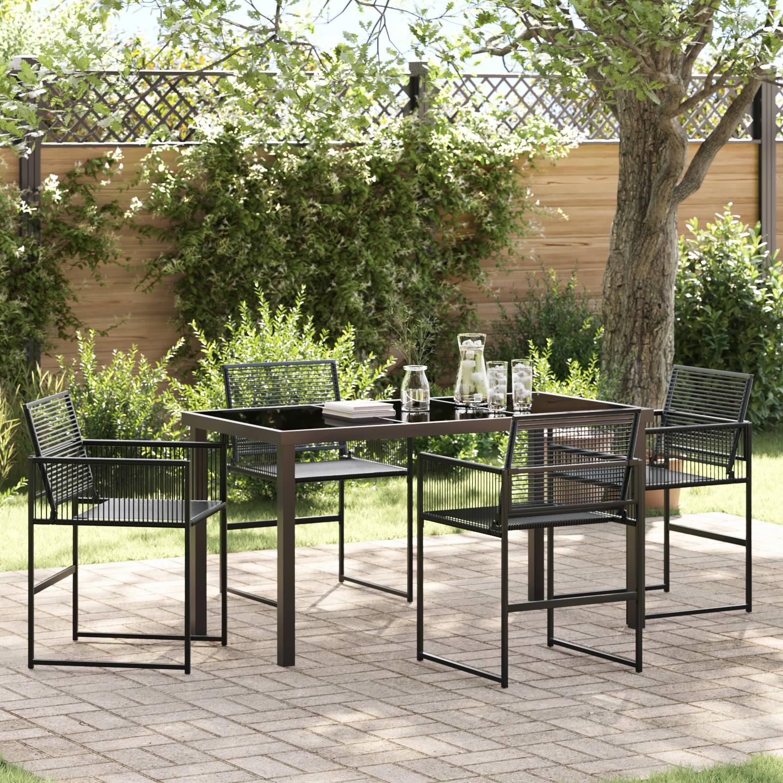 vidaXL 5-teiliges Garten-Ess-Set Schwarzes Poly-Rattan