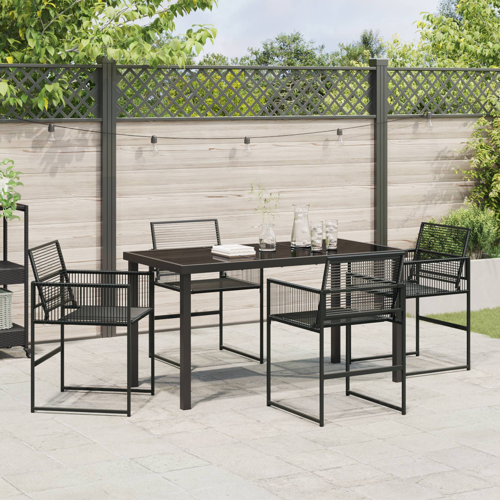 vidaXL 5-teiliges Garten-Ess-Set Schwarzes Poly-Rattan