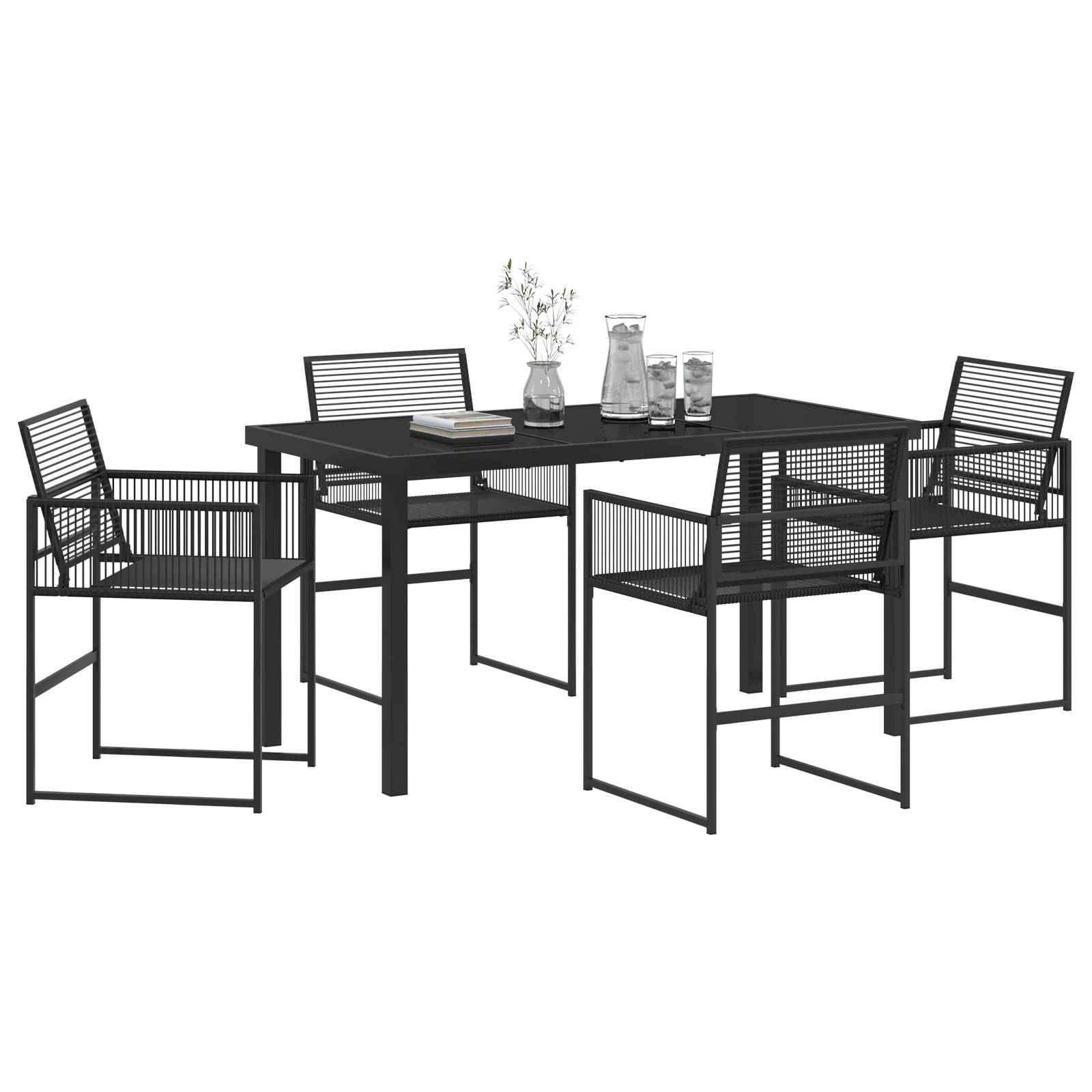vidaXL 5-teiliges Garten-Ess-Set Schwarzes Poly-Rattan