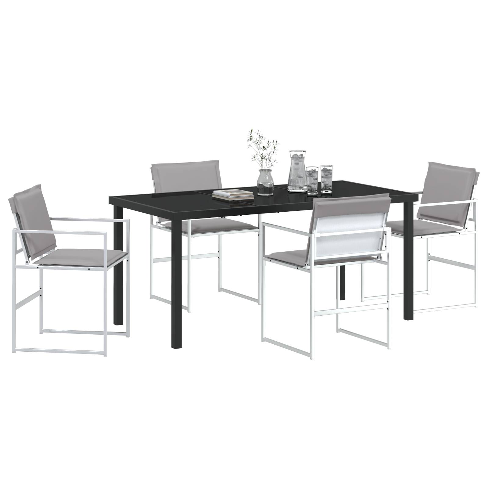 vidaXL 5-teiliges Garten-Esszimmer-Set mit Kissen in Weiß, Textilene und Stahl