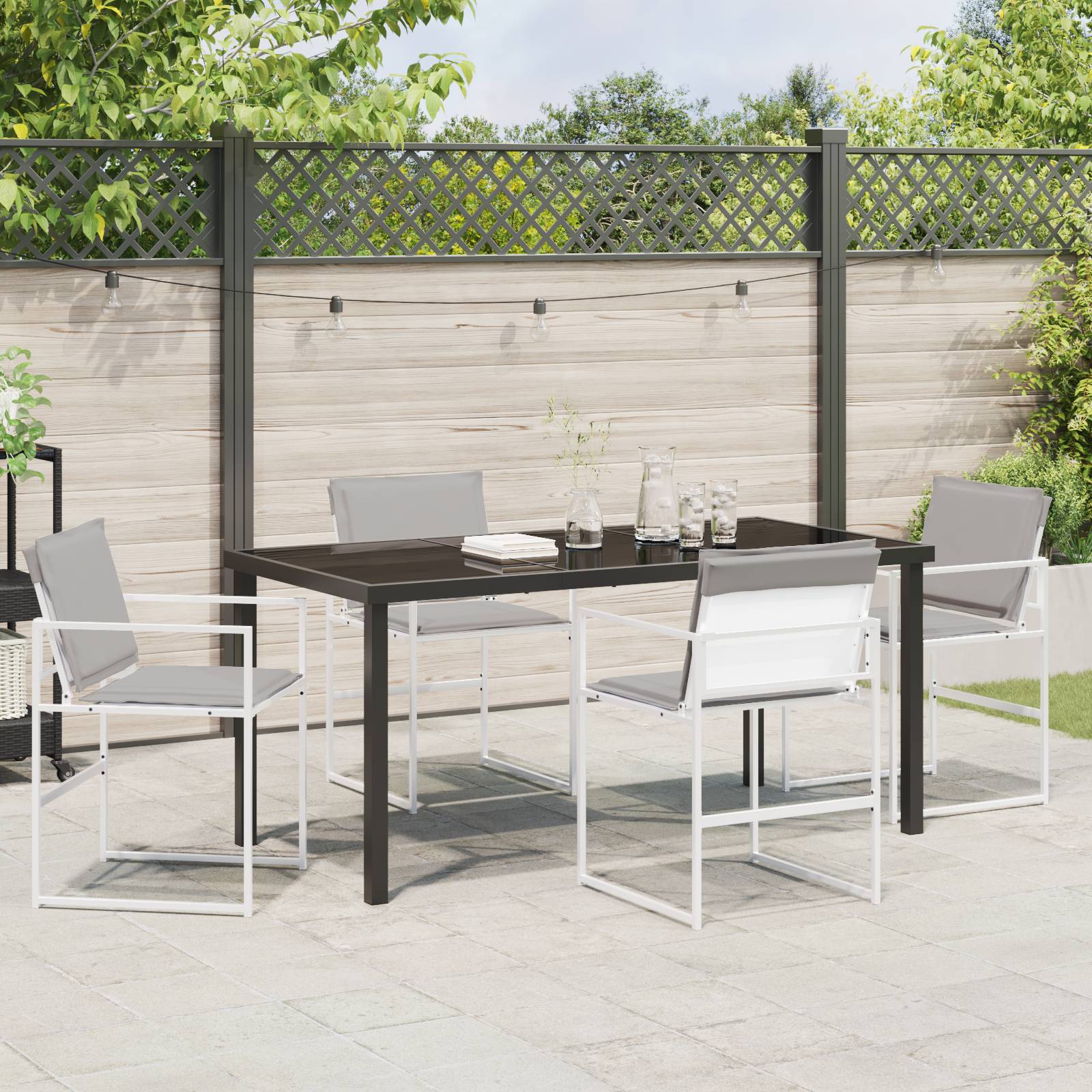 vidaXL 5-teiliges Garten-Esszimmer-Set mit Kissen in Weiß, Textilene und Stahl