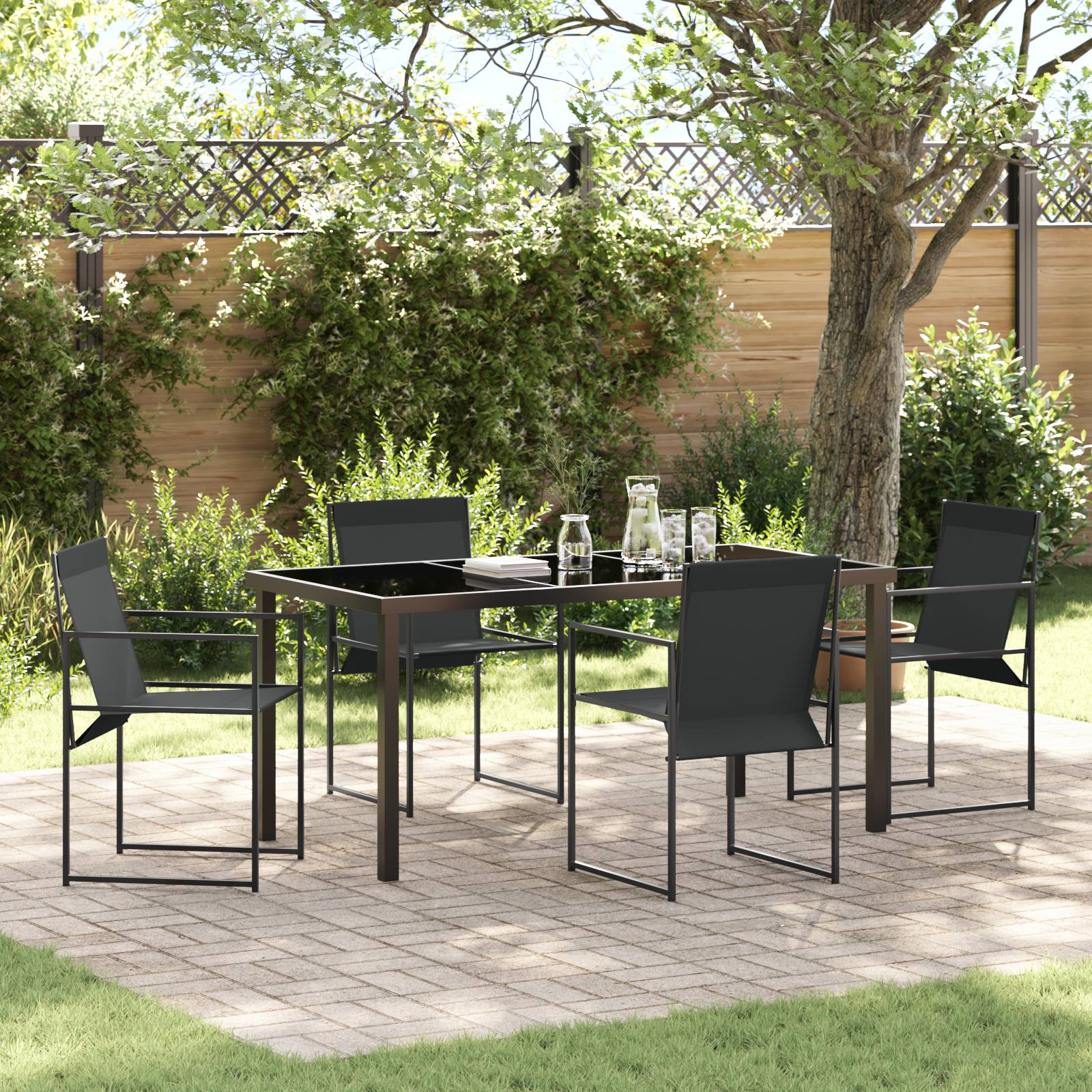 vidaXL 5-teiliges Garten-Essset Schwarz Textilene und Stahl