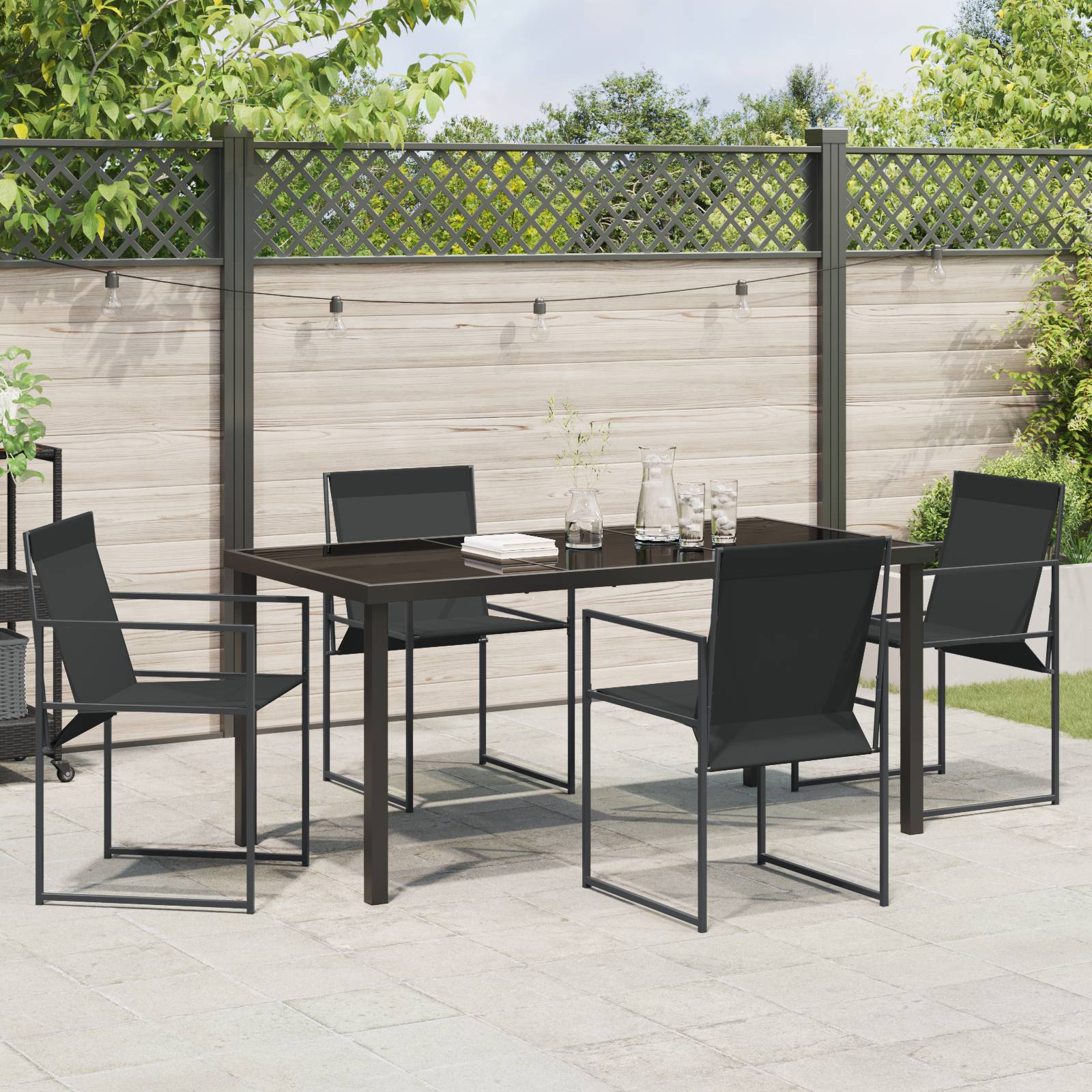vidaXL 5-teiliges Garten-Essset Schwarz Textilene und Stahl