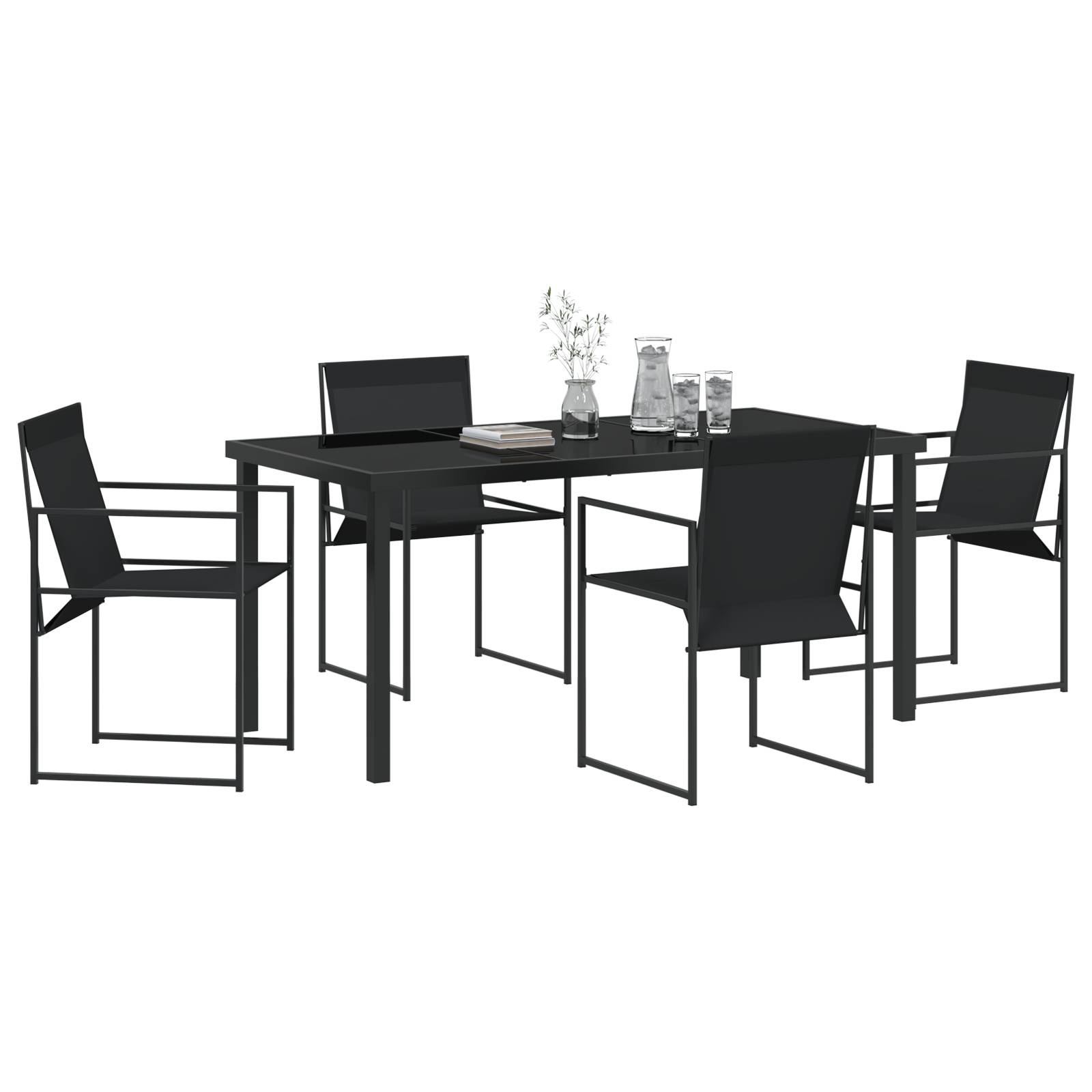 vidaXL 5-teiliges Garten-Essset Schwarz Textilene und Stahl