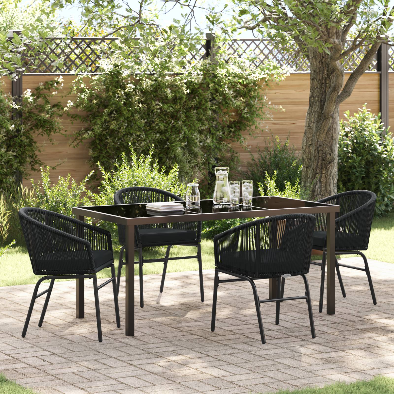 vidaXL 5-teiliges Gartenset - Schwarzes Poly-Rattan