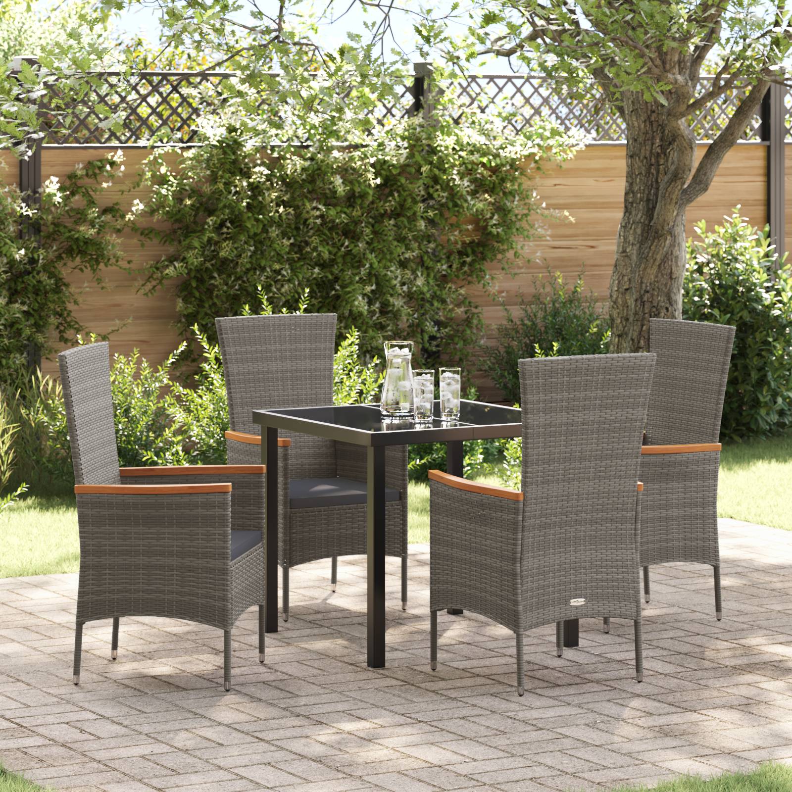 vidaXL 5-teilige Garten-Essgruppe mit Kissen grau Poly-Rattan