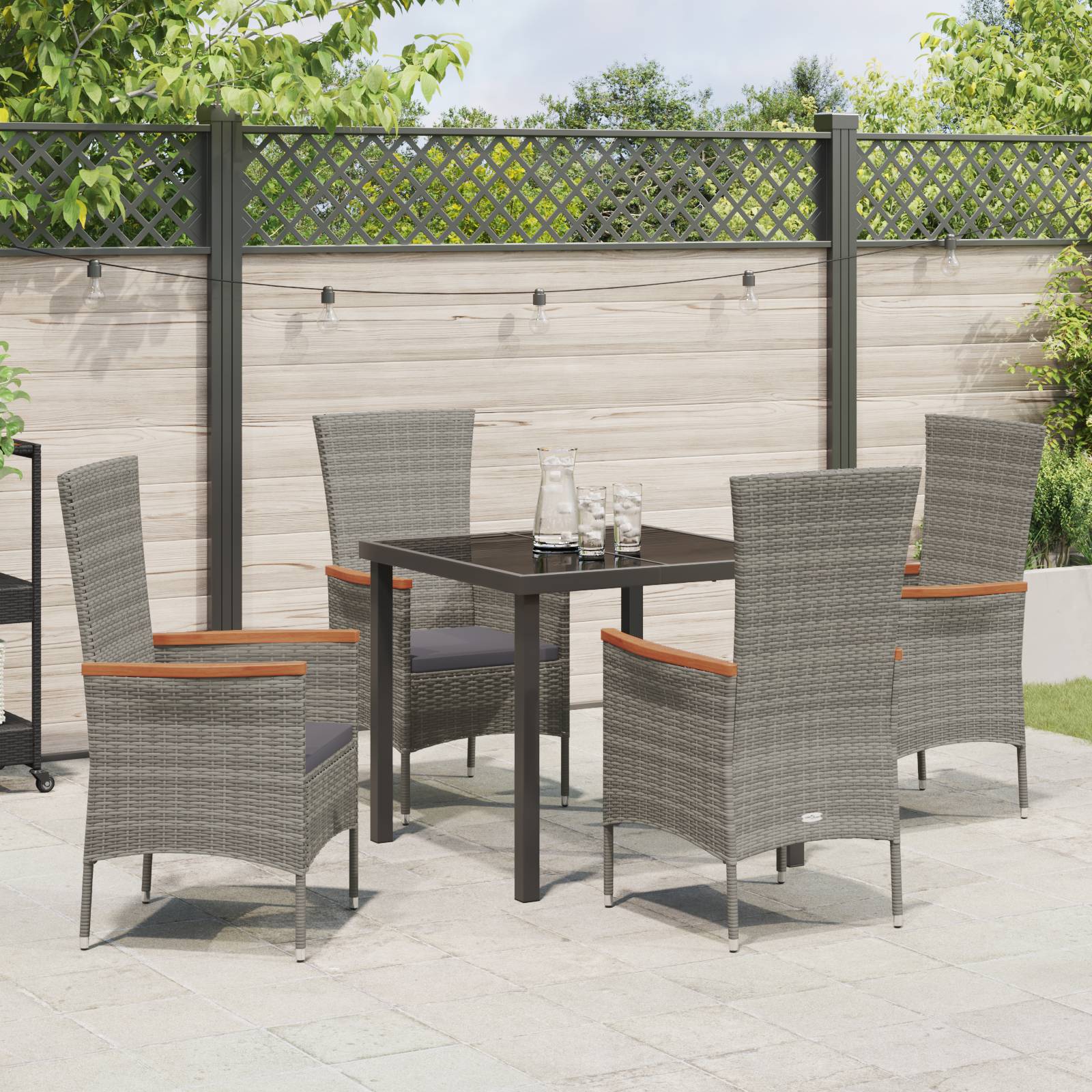 vidaXL 5-teilige Garten-Essgruppe mit Kissen grau Poly-Rattan
