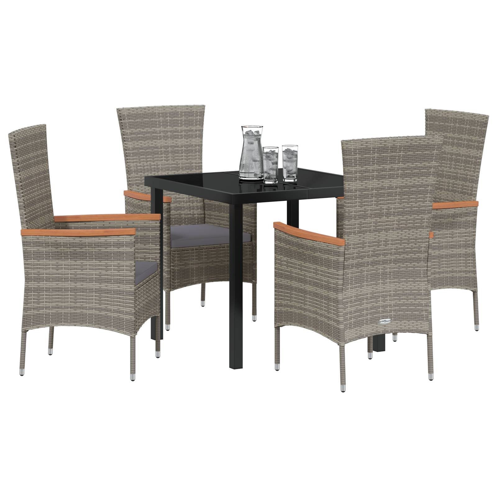 vidaXL 5-teilige Garten-Essgruppe mit Kissen grau Poly-Rattan