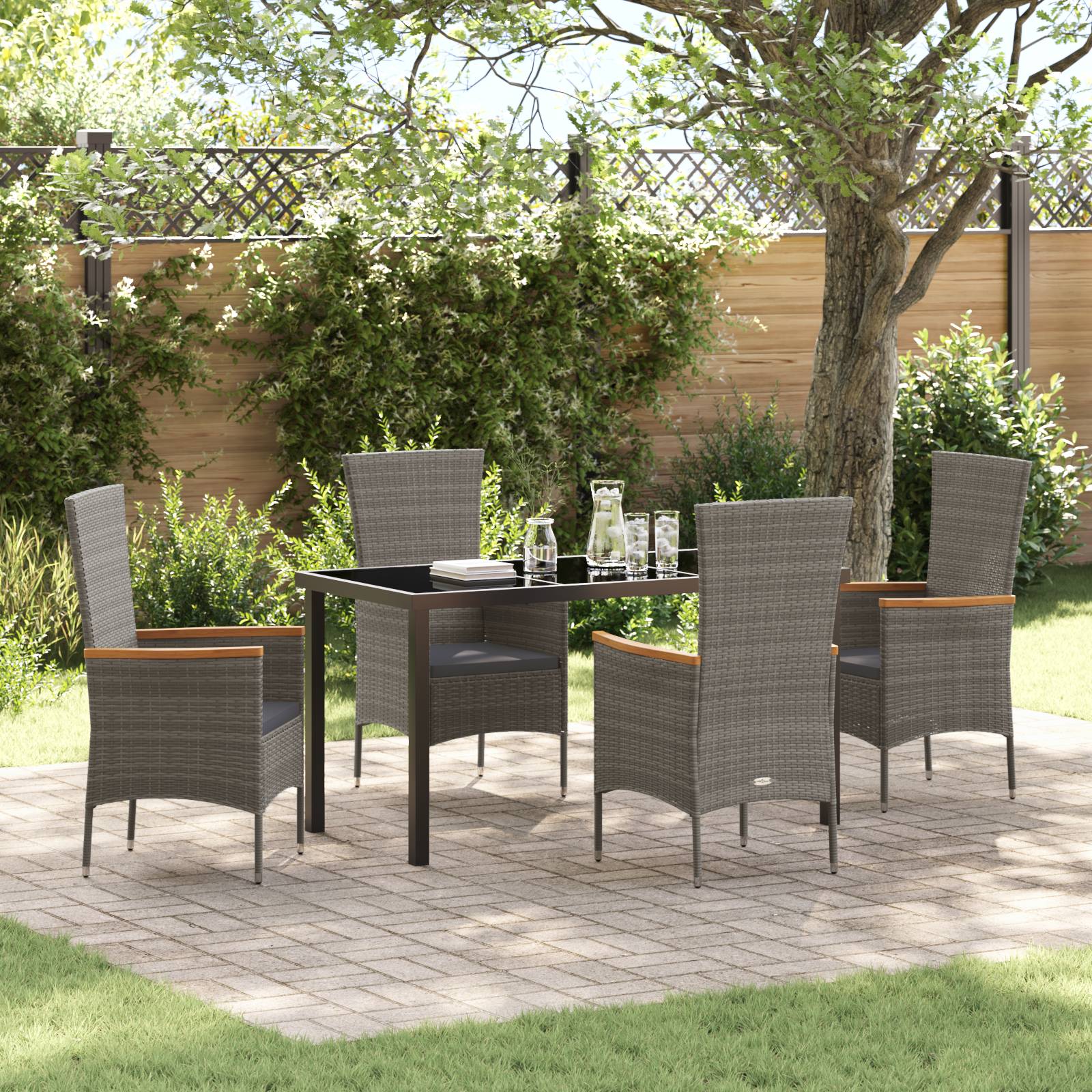 vidaXL 5-teiliges Garten Esszimmer Set mit Kissen Graues Poly Rattan