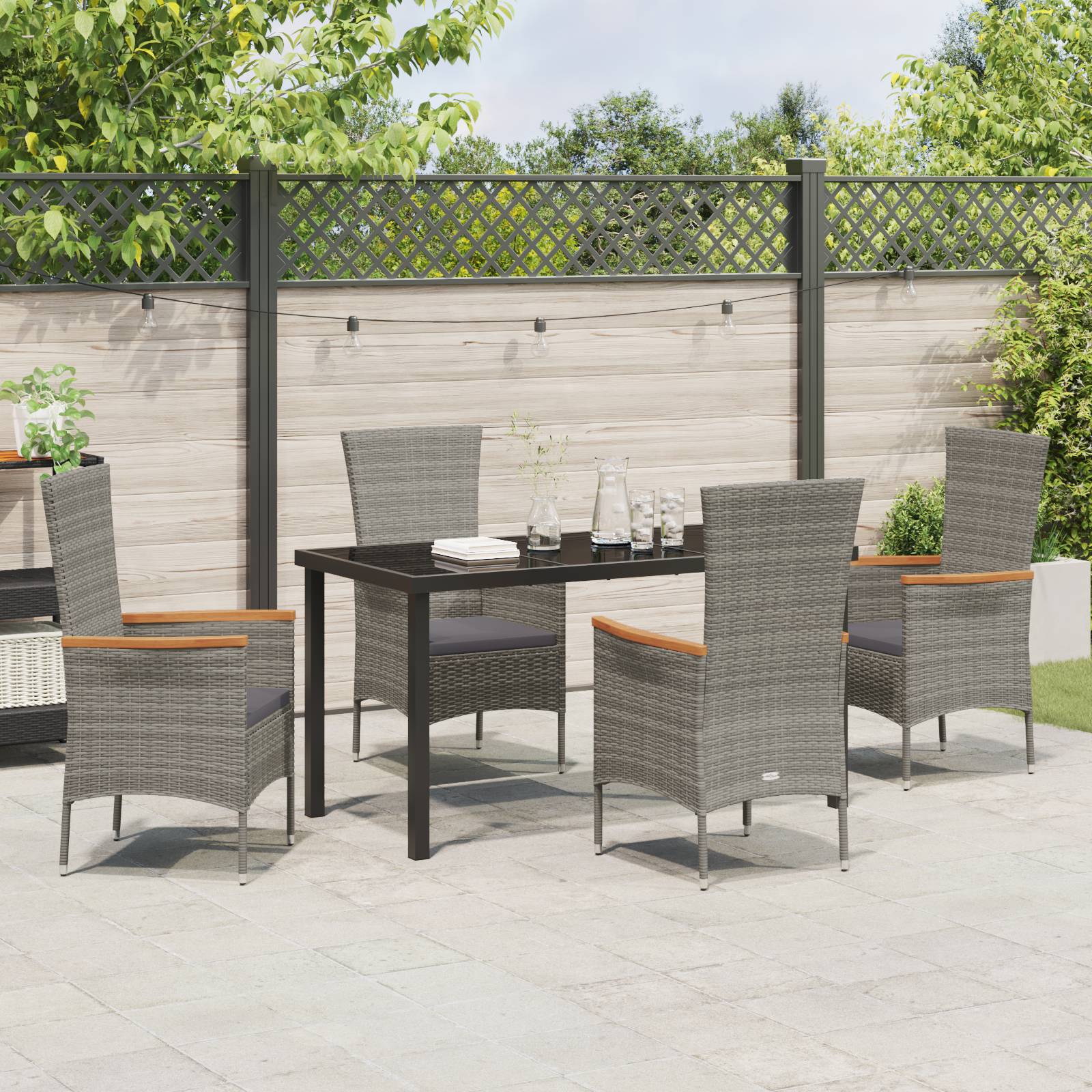vidaXL 5-teiliges Garten Esszimmer Set mit Kissen Graues Poly Rattan