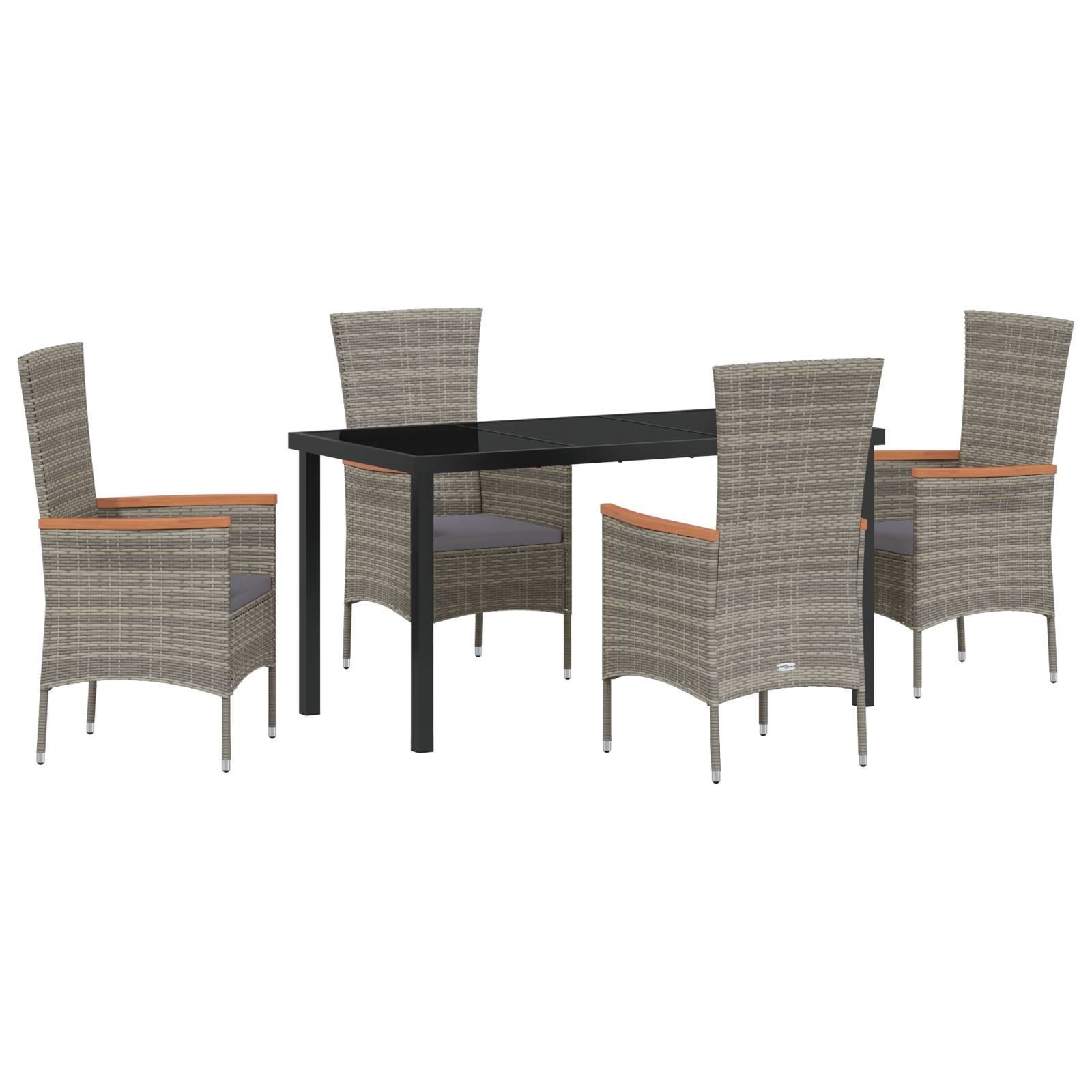 vidaXL 5-teiliges Garten Esszimmer Set mit Kissen Graues Poly Rattan