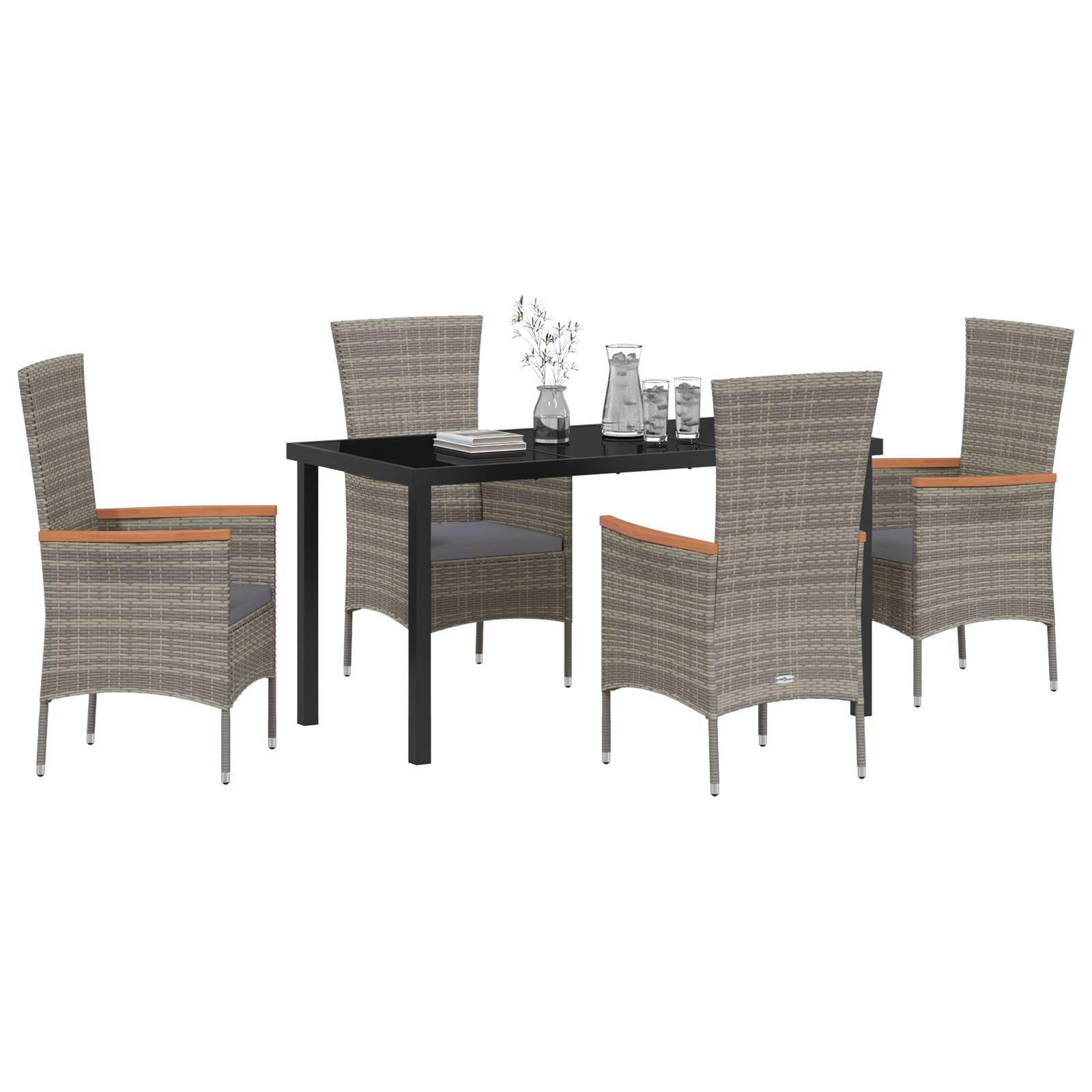 vidaXL 5-teiliges Garten Esszimmer Set mit Kissen Graues Poly Rattan