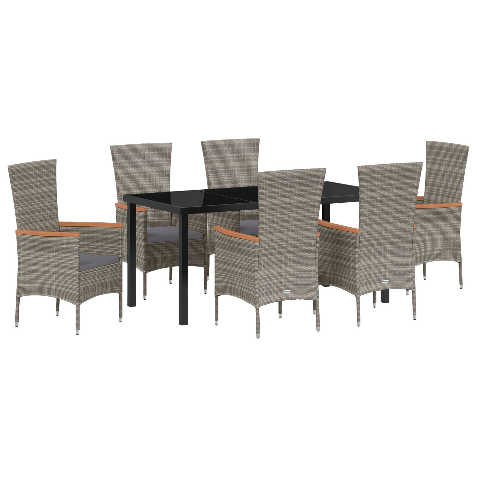 vidaXL 7-teiliges Garten Esstisch Set mit Kissen Grau Poly Rattan