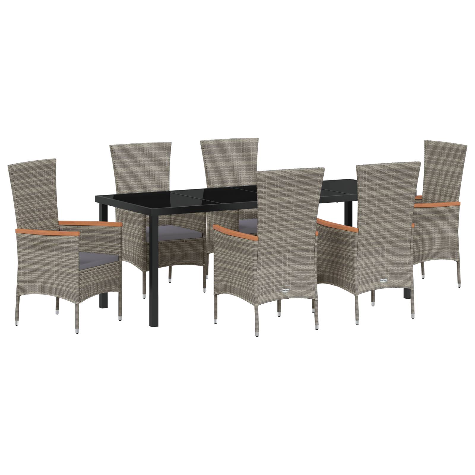 vidaXL 7-teiliges Garten Esszimmer Set mit Kissen graues Poly-Rattan