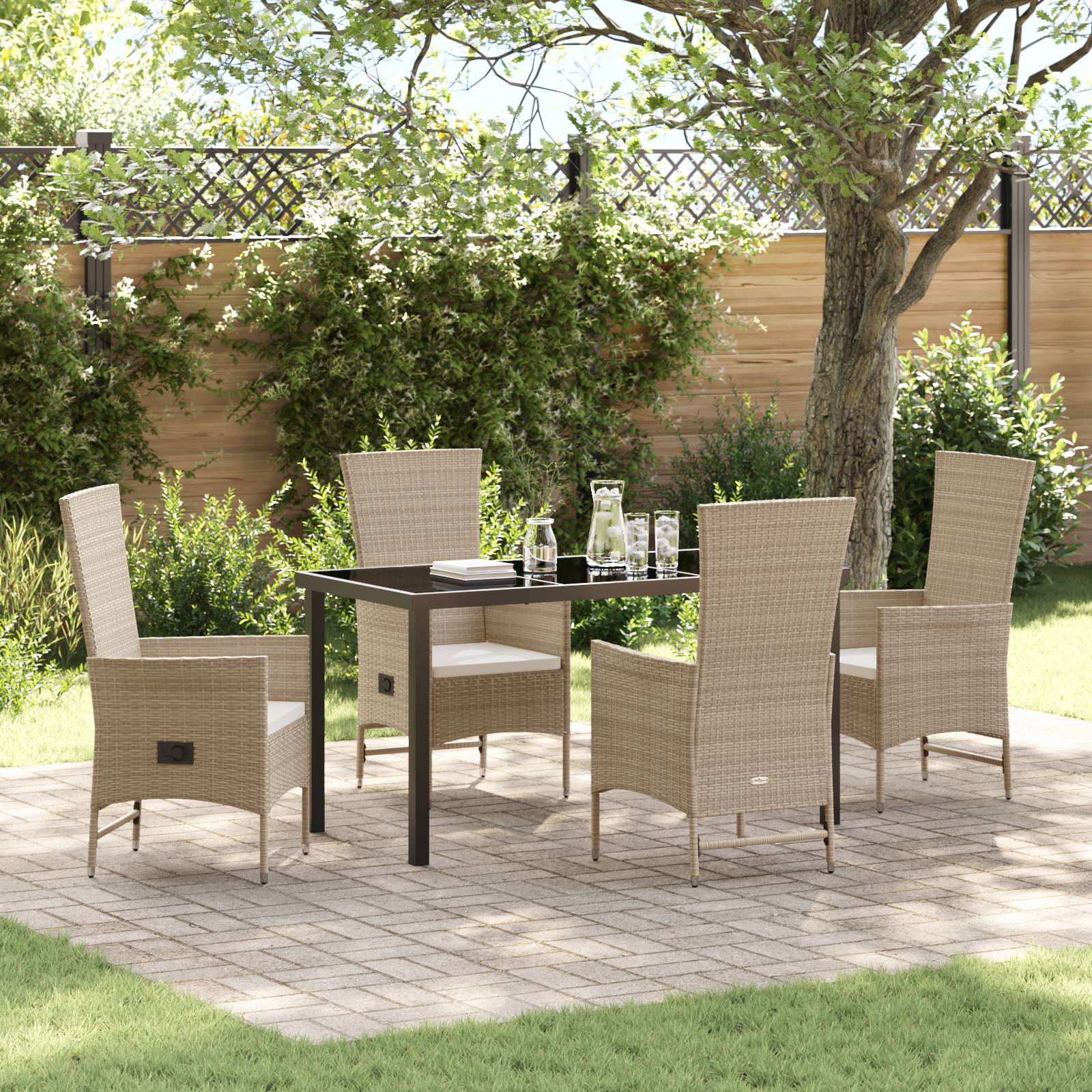 vidaXL 5-teiliges Garten-Ess-Set mit Kissen Beige Poly-Rattan