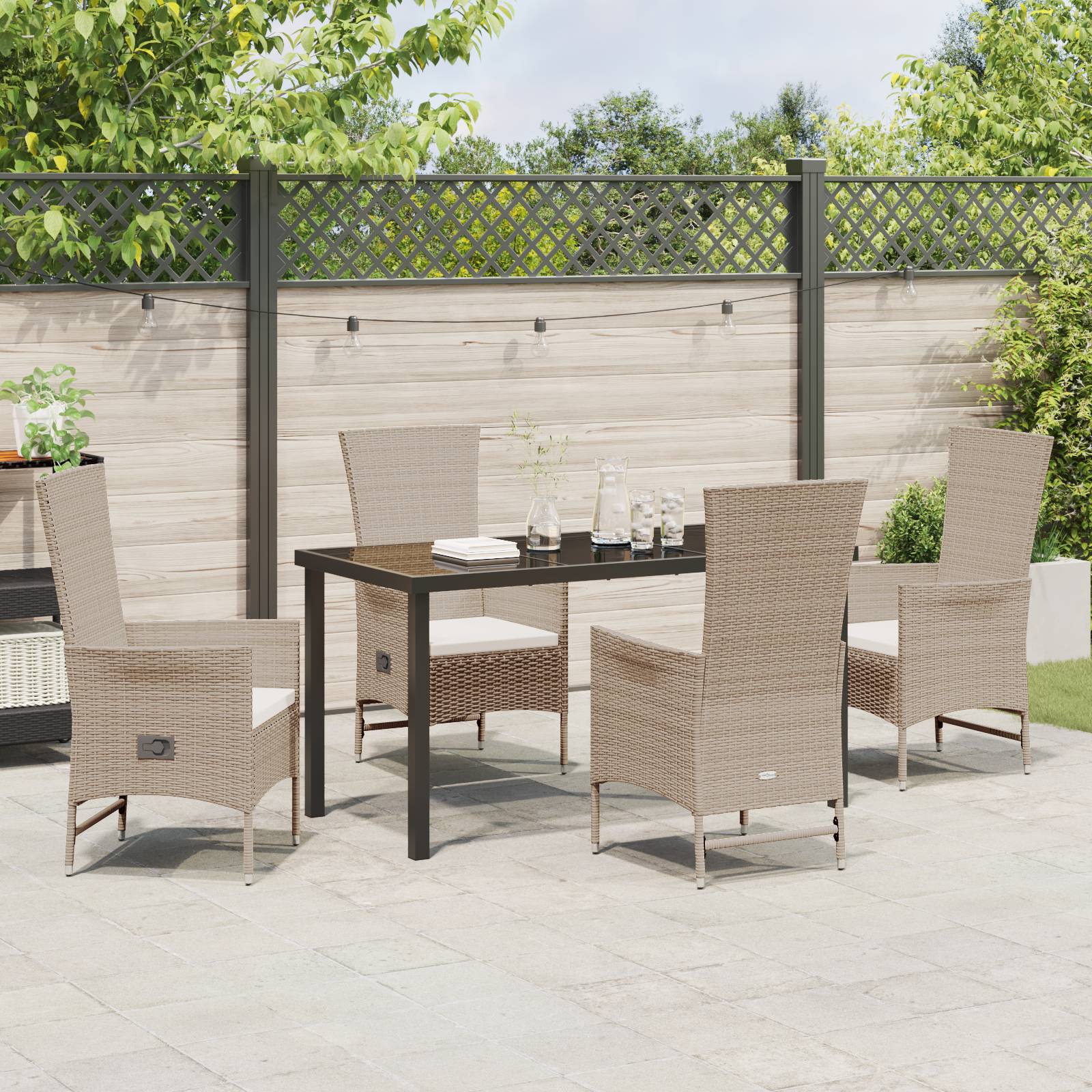 vidaXL 5-teiliges Garten-Ess-Set mit Kissen Beige Poly-Rattan
