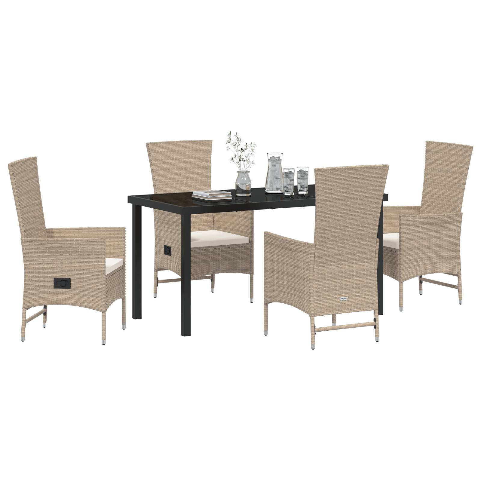vidaXL 5-teiliges Garten-Ess-Set mit Kissen Beige Poly-Rattan