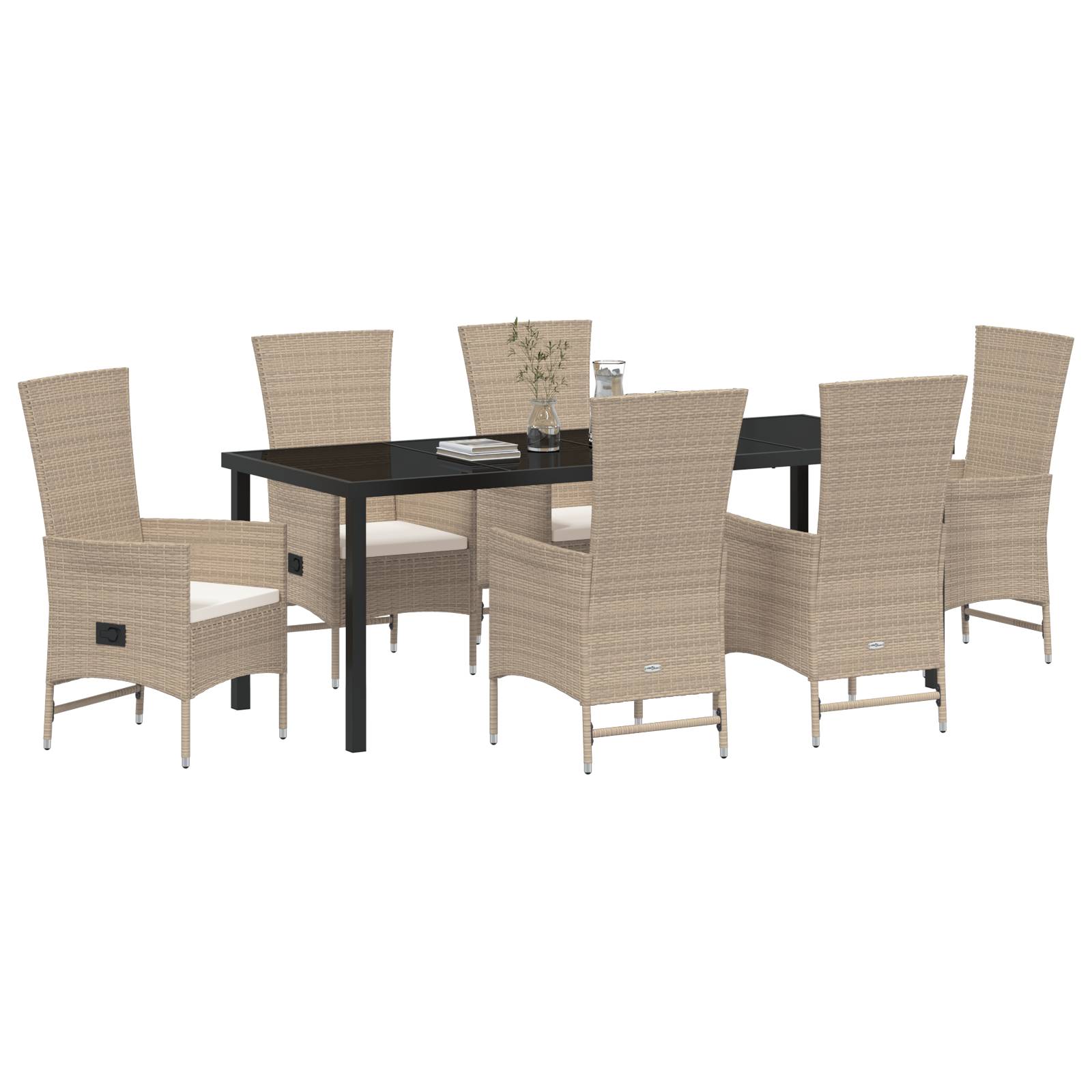 vidaXL 7-teiliges Garten-Essmöbelset mit Kissen - Beiges Poly-Rattan