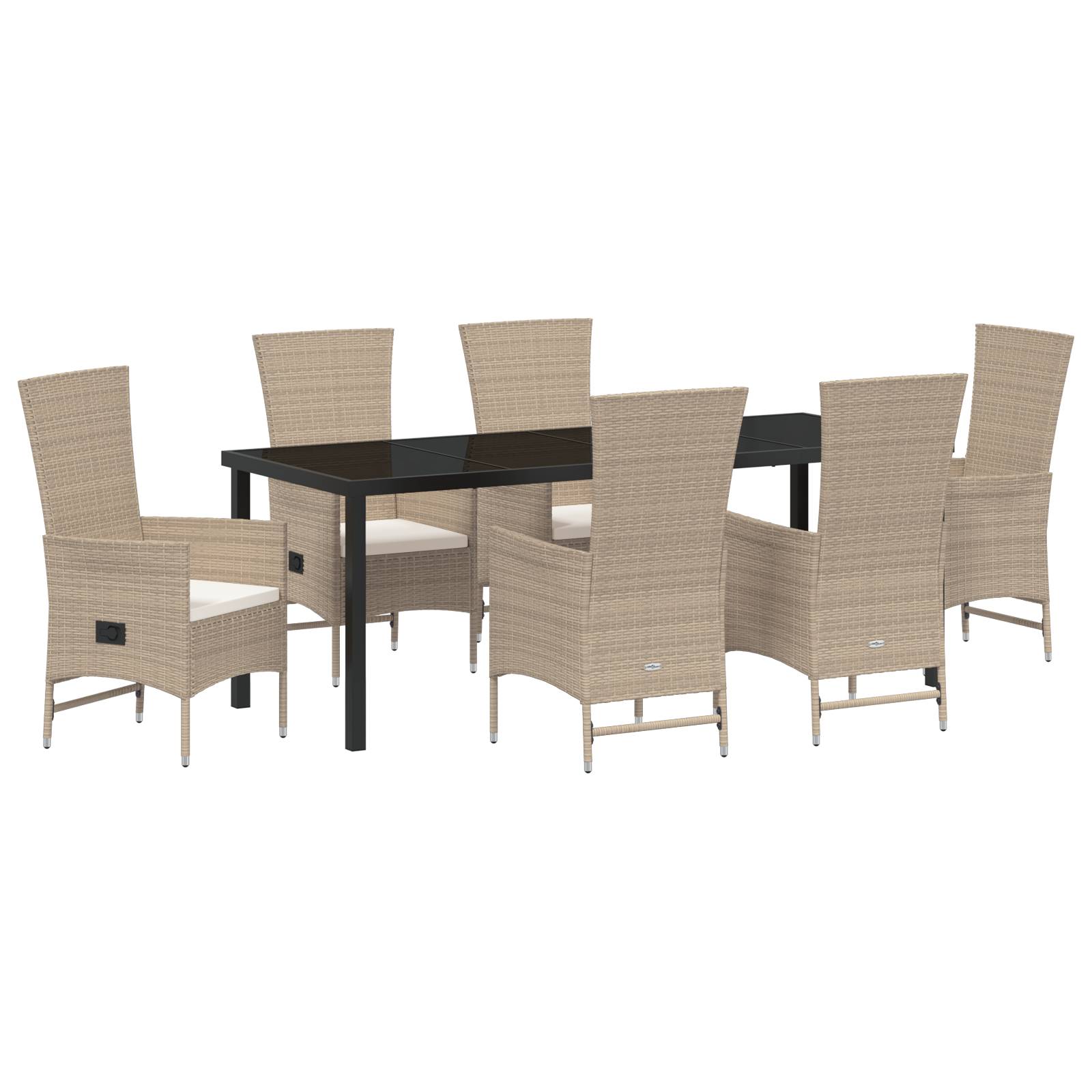 vidaXL 7-teiliges Garten-Essmöbelset mit Kissen - Beiges Poly-Rattan