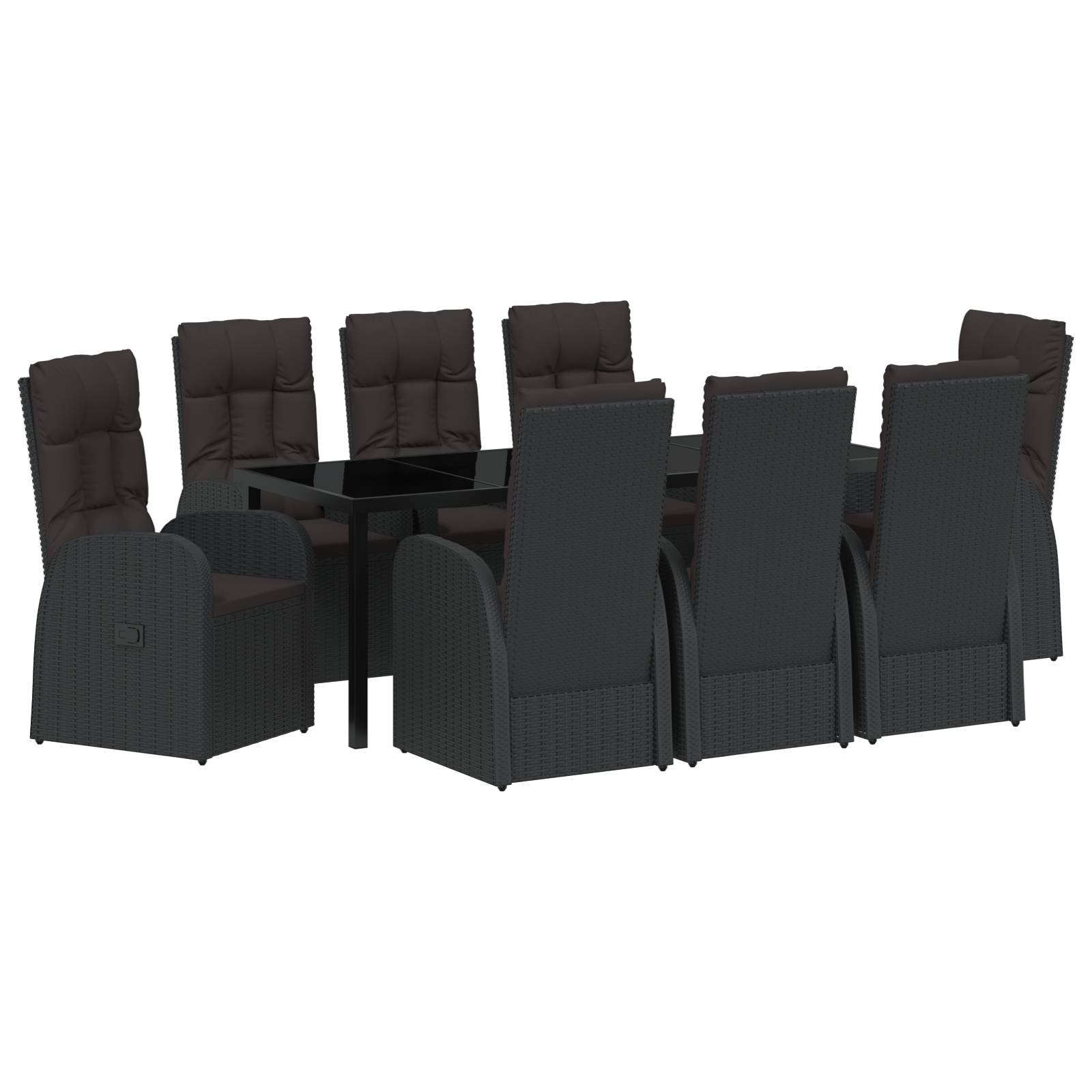 vidaXL 9-teiliges Gartentisch-Set mit Kissen - Schwarz Poly-Rattan