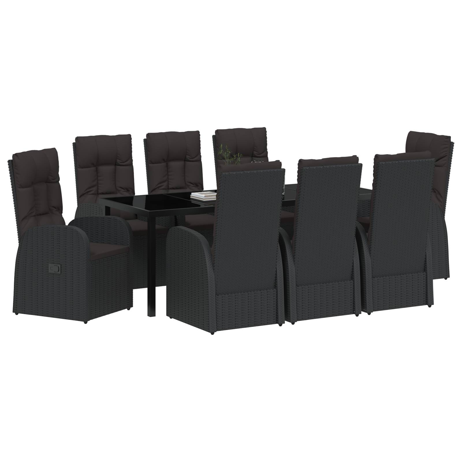 vidaXL 9-teiliges Gartentisch-Set mit Kissen - Schwarz Poly-Rattan