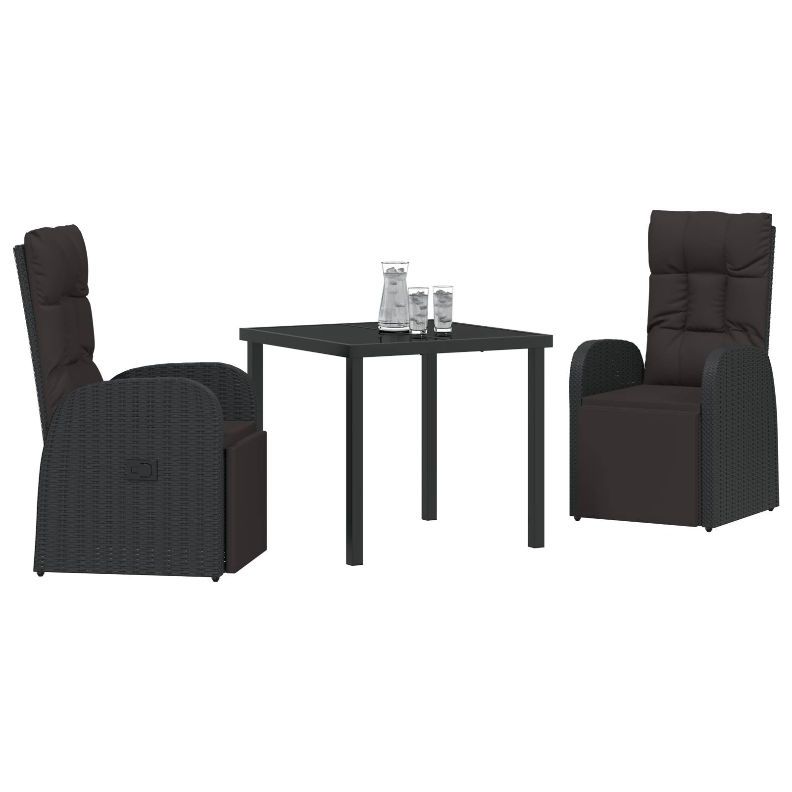 vidaXL 3-teiliges Gartenset mit Kissen aus schwarzem Poly-Rattan