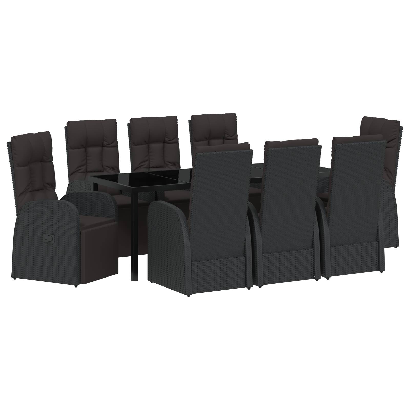 vidaXL 9-teilige Garten-Essgruppe mit Kissen - Schwarzes Poly-Rattan