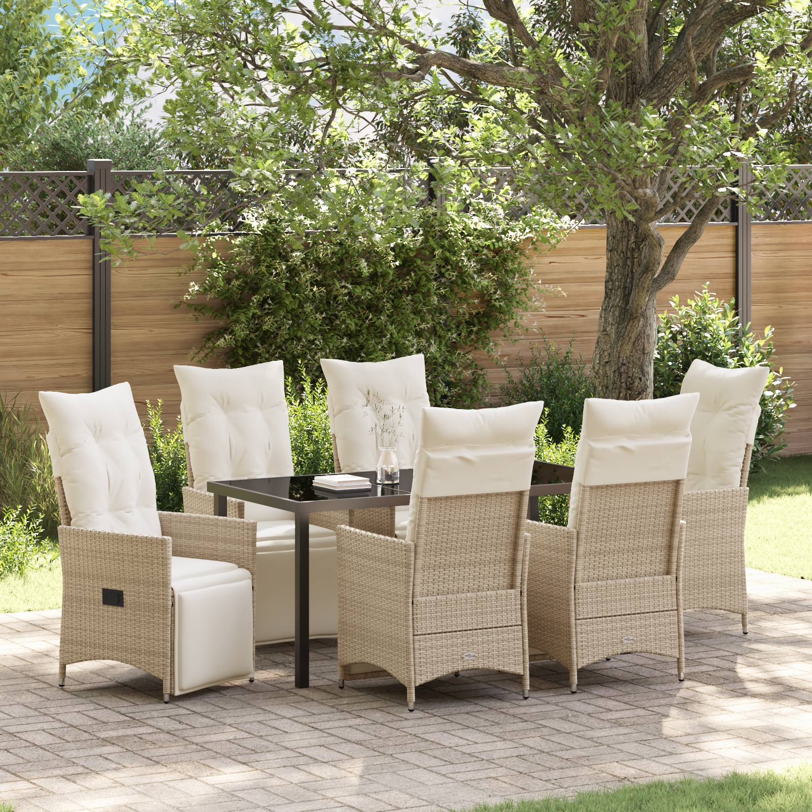 vidaXL 7-teiliges Garten-Set mit Kissen Beige Poly-Rattan