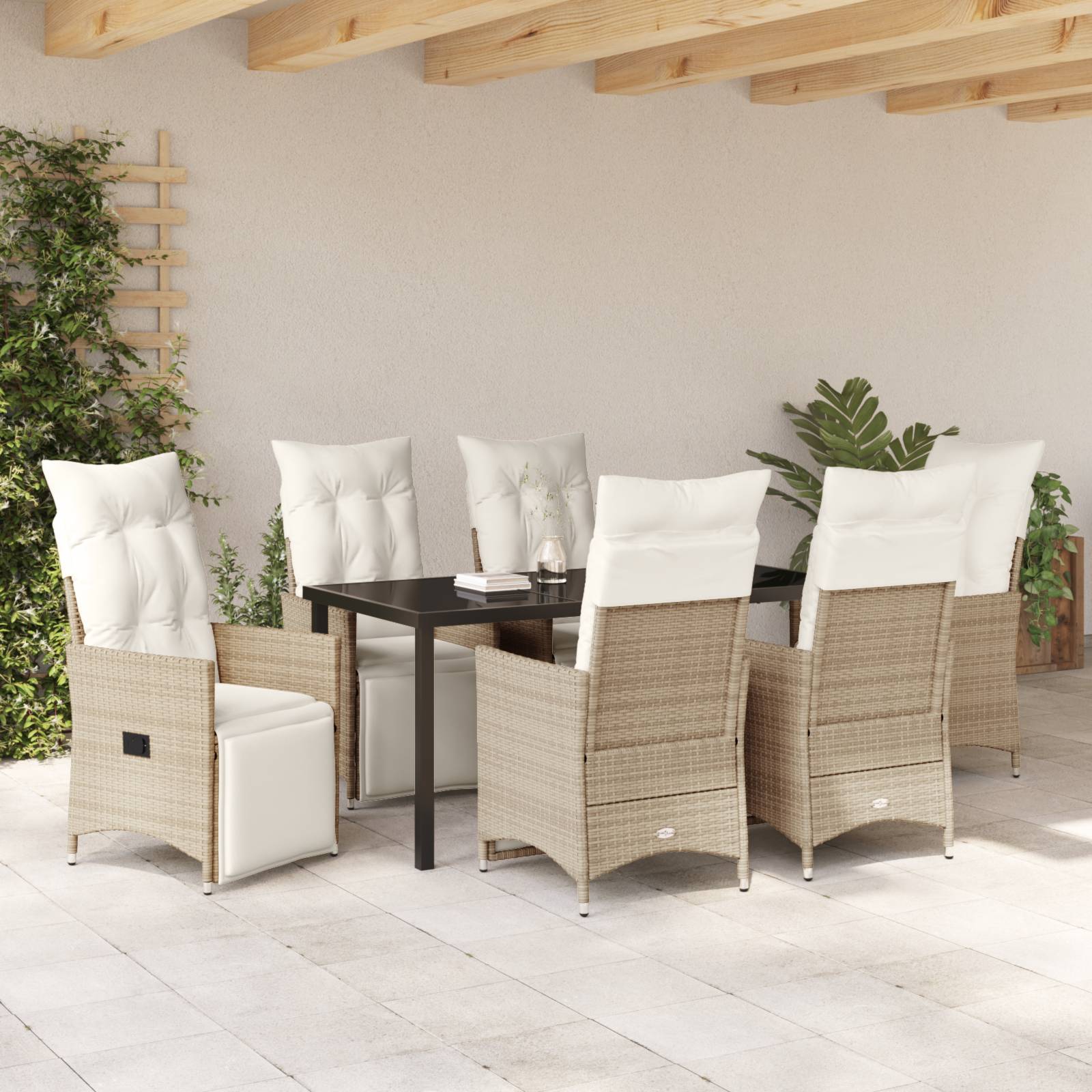vidaXL 7-teiliges Garten-Set mit Kissen Beige Poly-Rattan