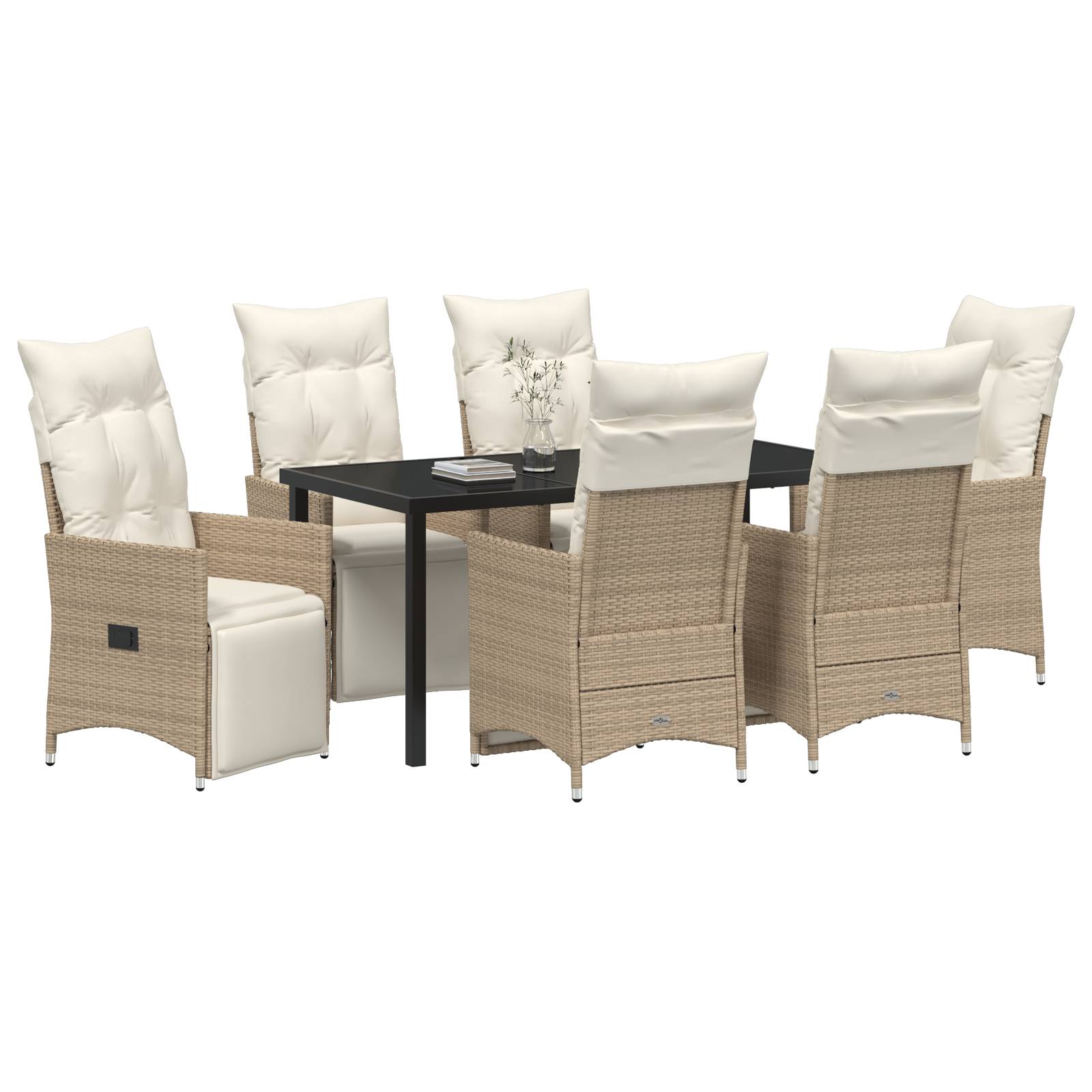 vidaXL 7-teiliges Garten-Set mit Kissen Beige Poly-Rattan