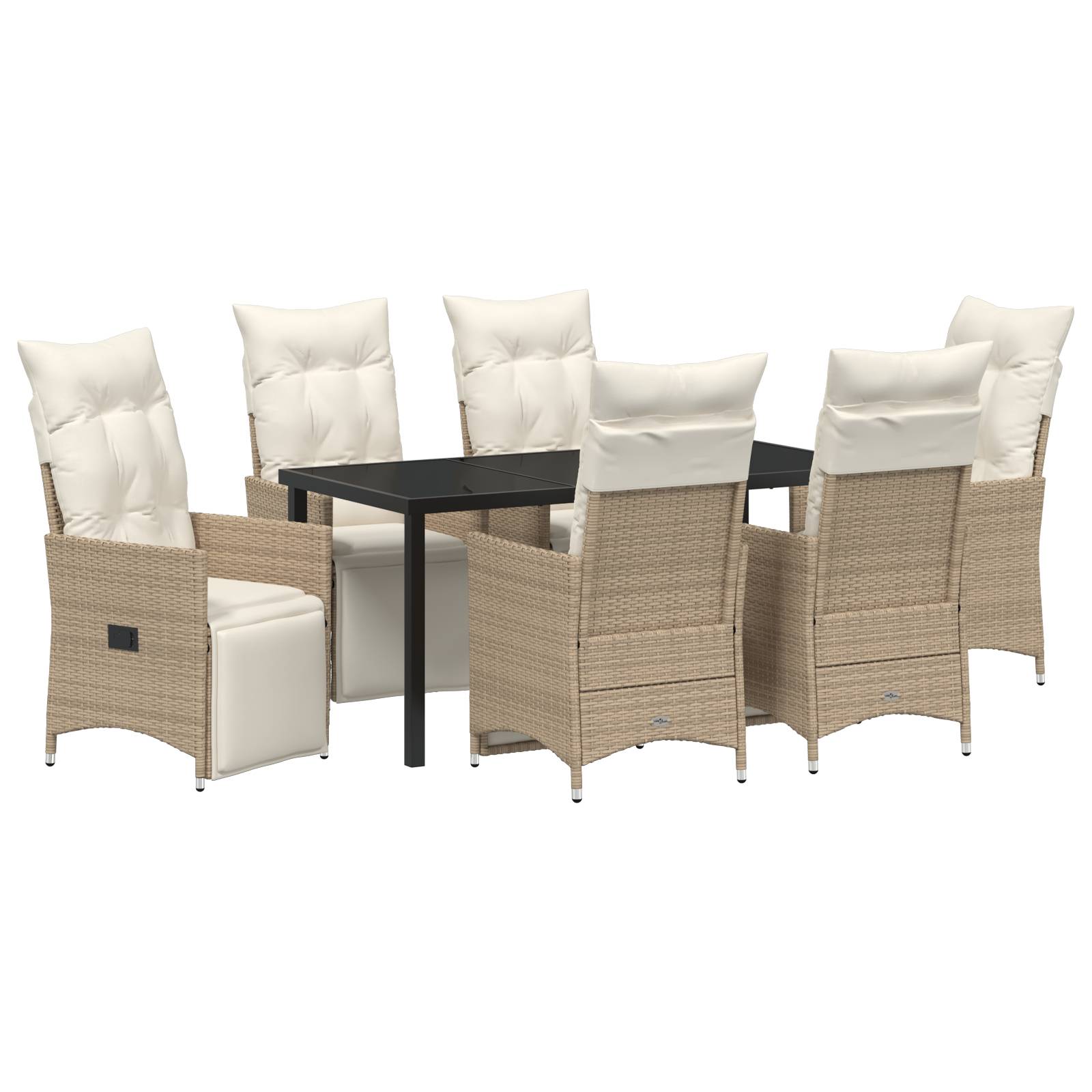 vidaXL 7-teiliges Garten-Set mit Kissen Beige Poly-Rattan