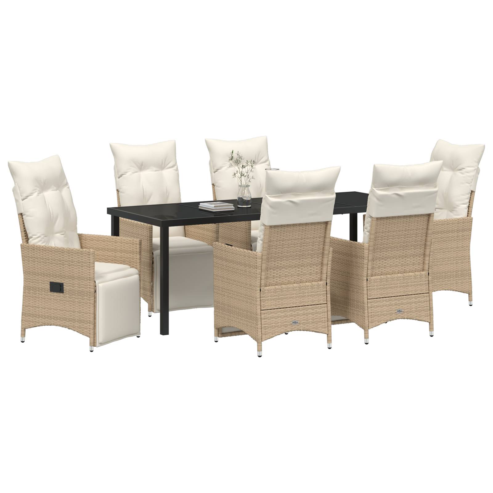 vidaXL 7-teiliges Garten-Dining-Set mit Kissen Beige Poly-Rattan