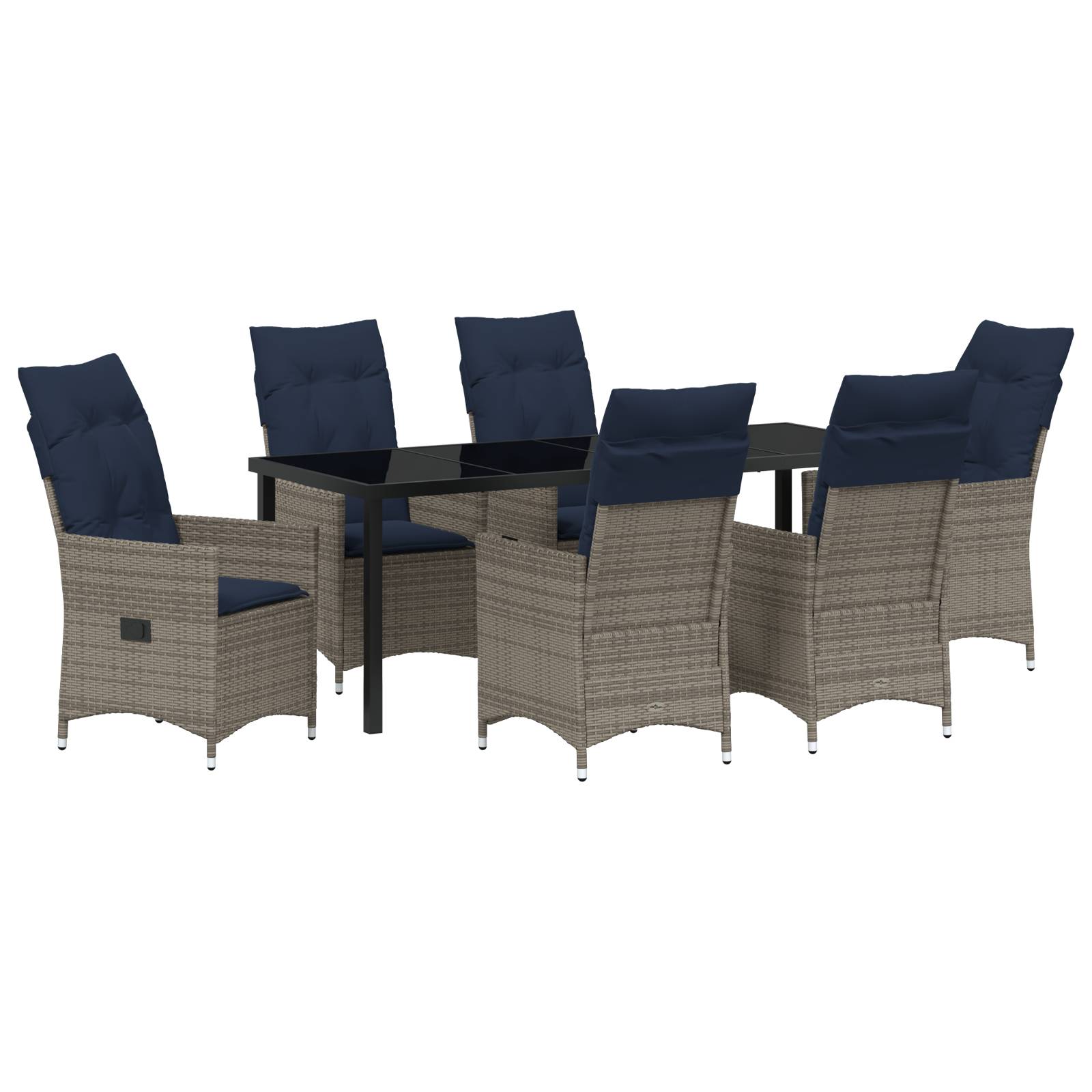 vidaXL 7-teiliges Garten Esstisch Set mit grauen Poly Rattan Kissen
