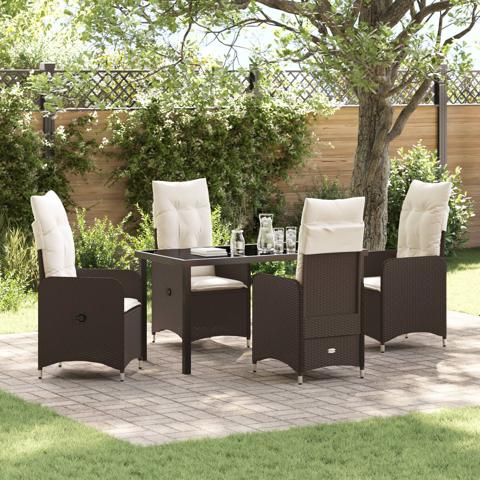 vidaXL 5-tlg. Garten-Essgruppe mit Kissen Braun Poly Rattan