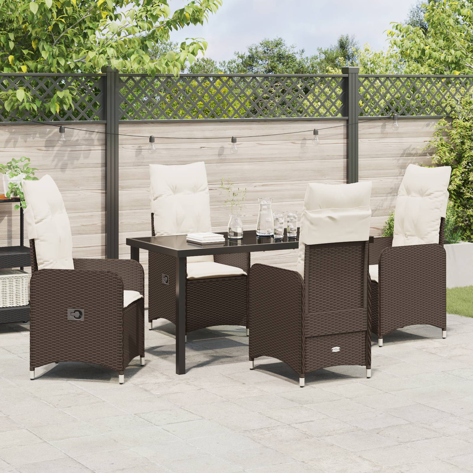 vidaXL 5-tlg. Garten-Essgruppe mit Kissen Braun Poly Rattan