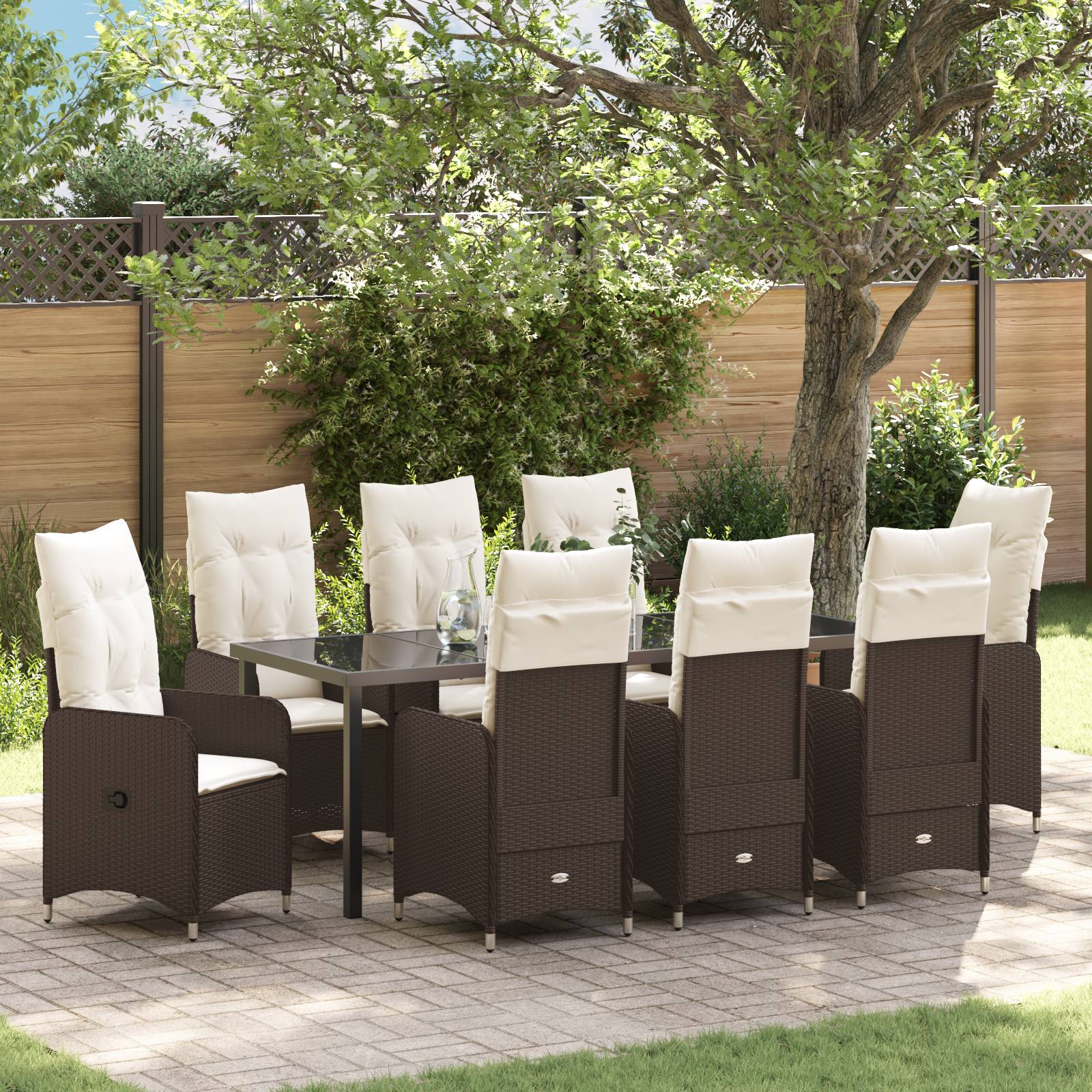 vidaXL 9-tlg. Garten-Essgruppe mit Kissen Braun Poly Rattan