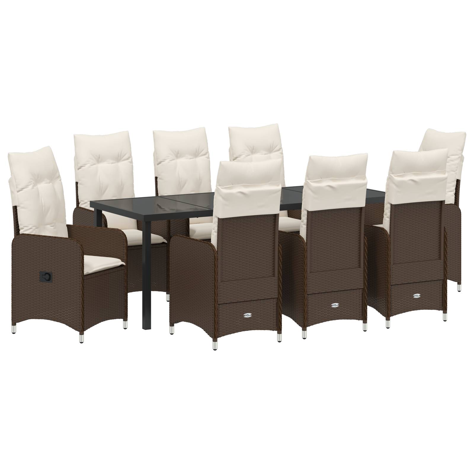 vidaXL 9-tlg. Garten-Essgruppe mit Kissen Braun Poly Rattan