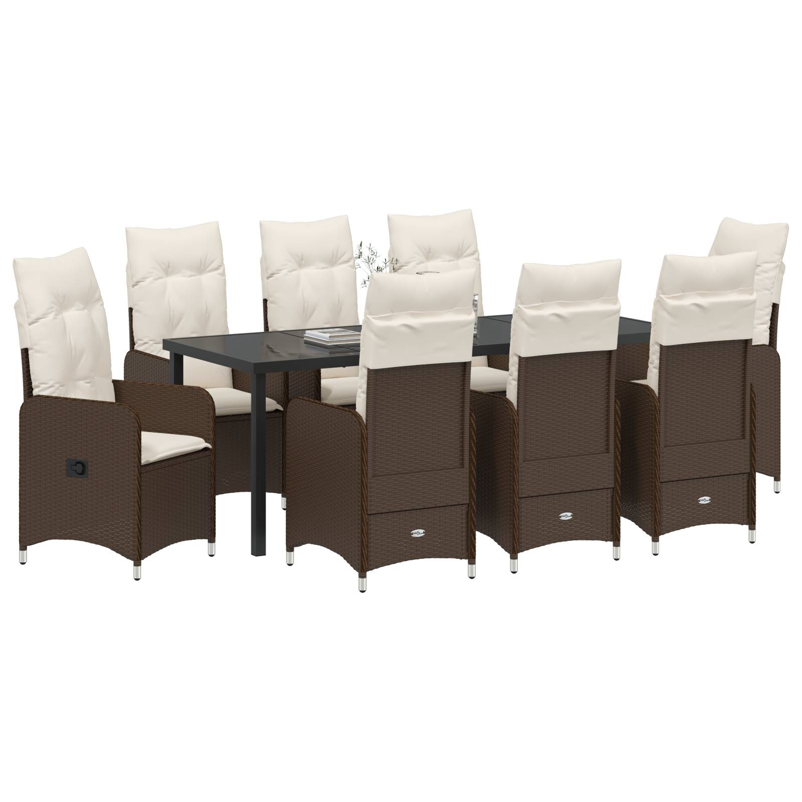 vidaXL 9-tlg. Garten-Essgruppe mit Kissen Braun Poly Rattan