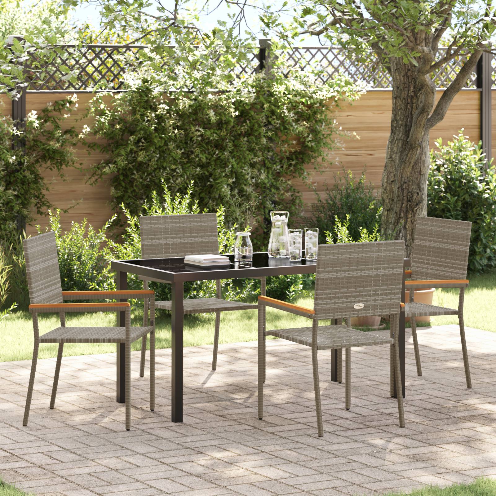 vidaXL 5-teiliges Garten-Essset Grau Poly-Rattan