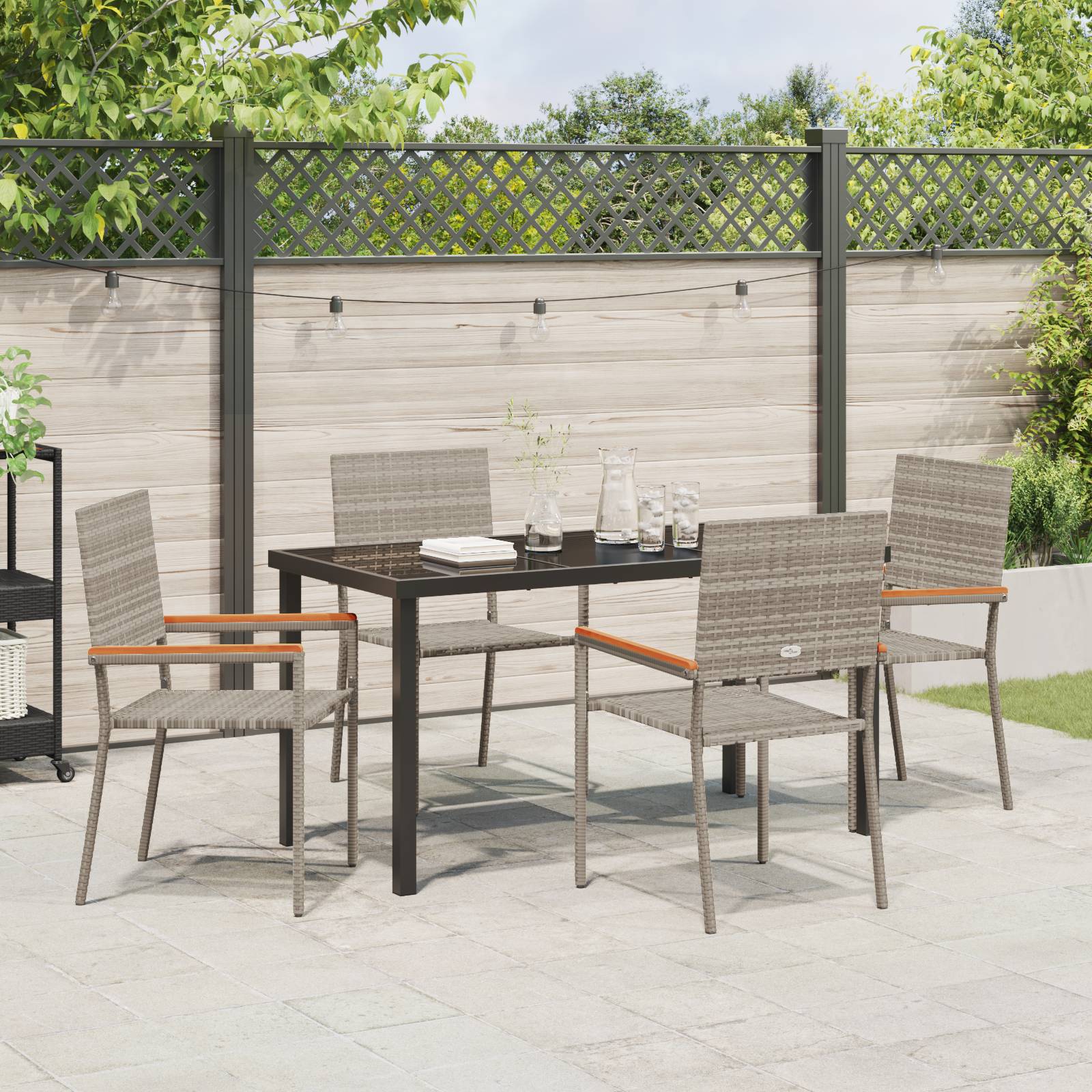vidaXL 5-teiliges Garten-Essset Grau Poly-Rattan