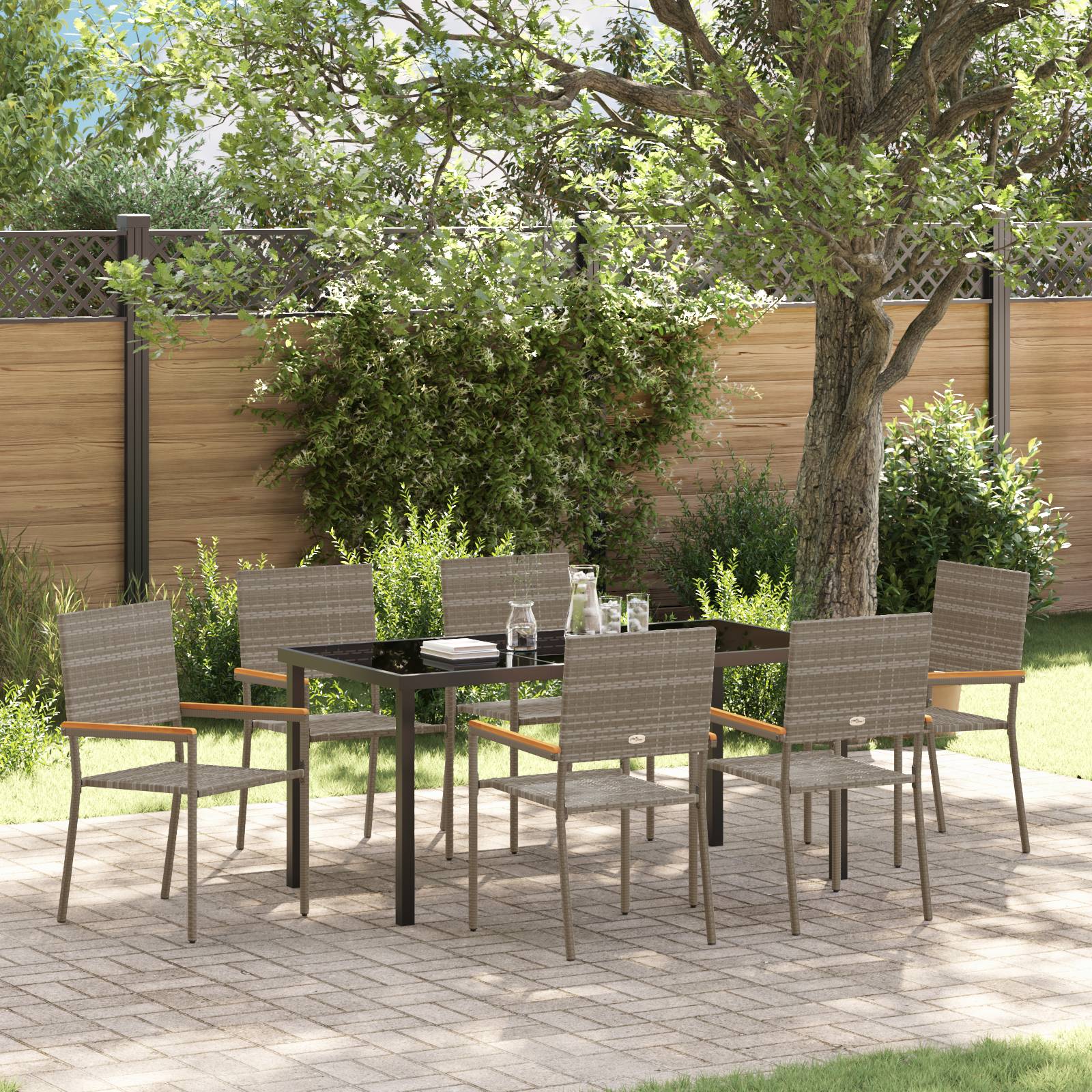 vidaXL 7-teiliges Garten Essset Grau Poly Rattan