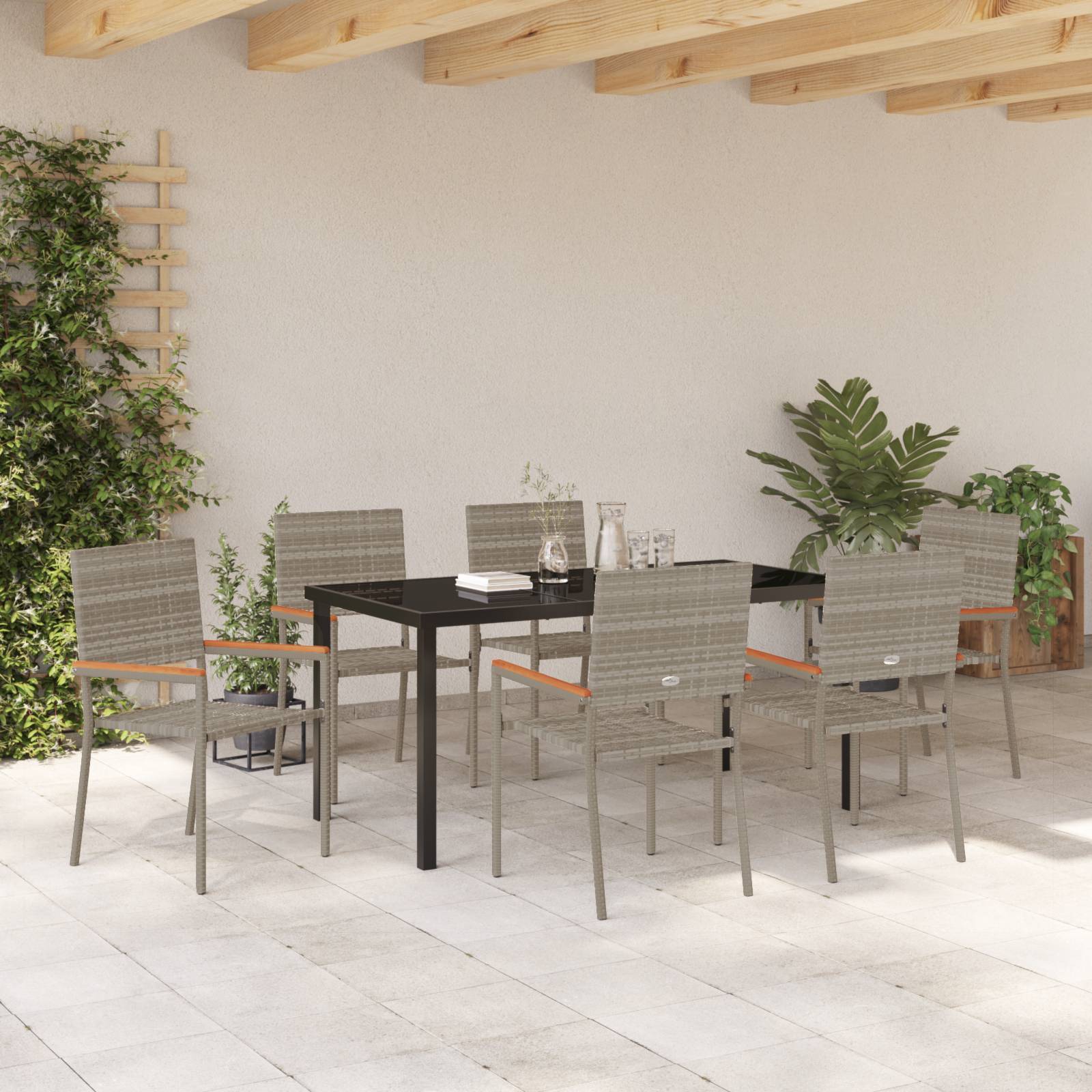 vidaXL 7-teiliges Garten Essset Grau Poly Rattan