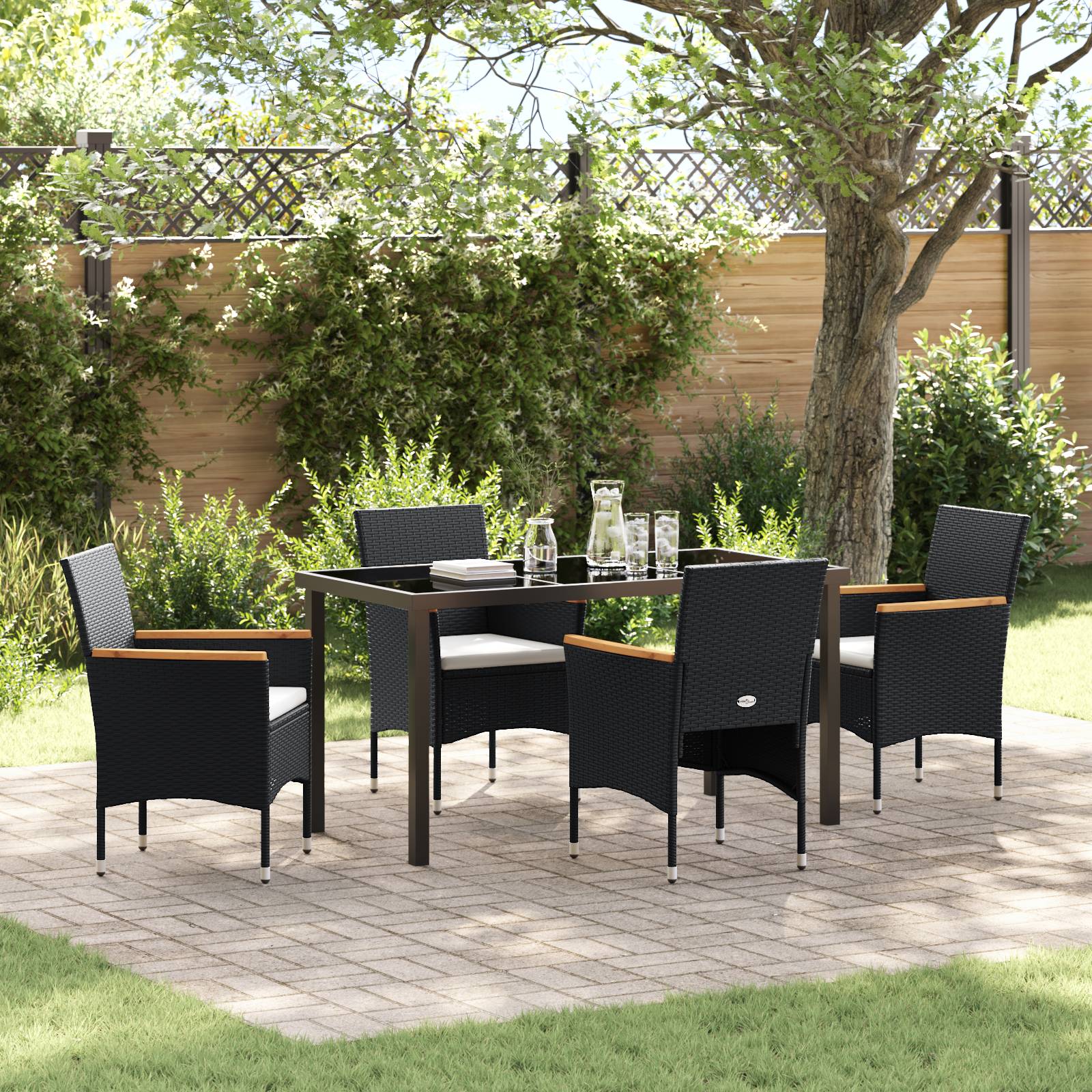 vidaXL 5-teiliges Garten-Ess-Set Schwarz Poly-Rattan