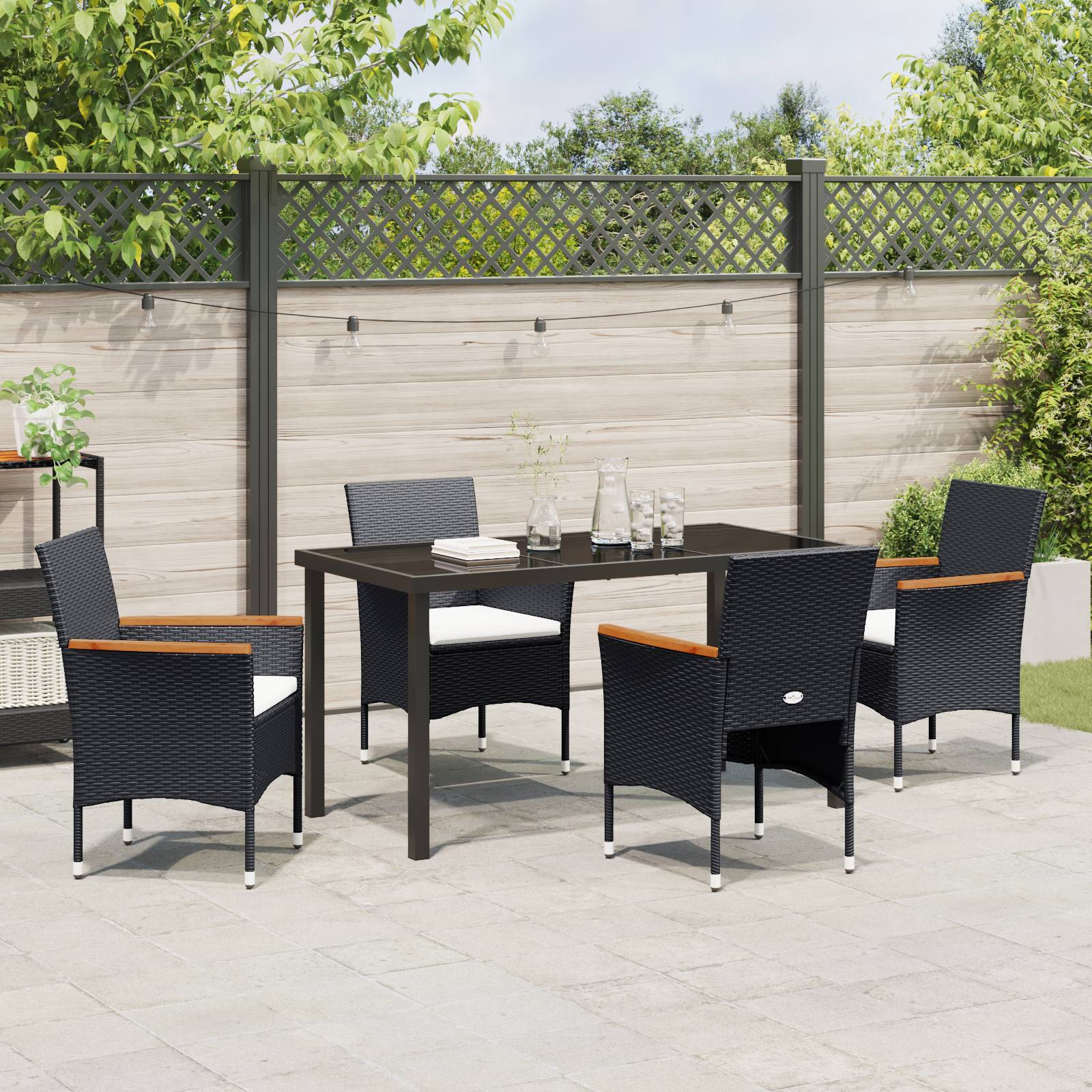 vidaXL 5-teiliges Garten-Ess-Set Schwarz Poly-Rattan