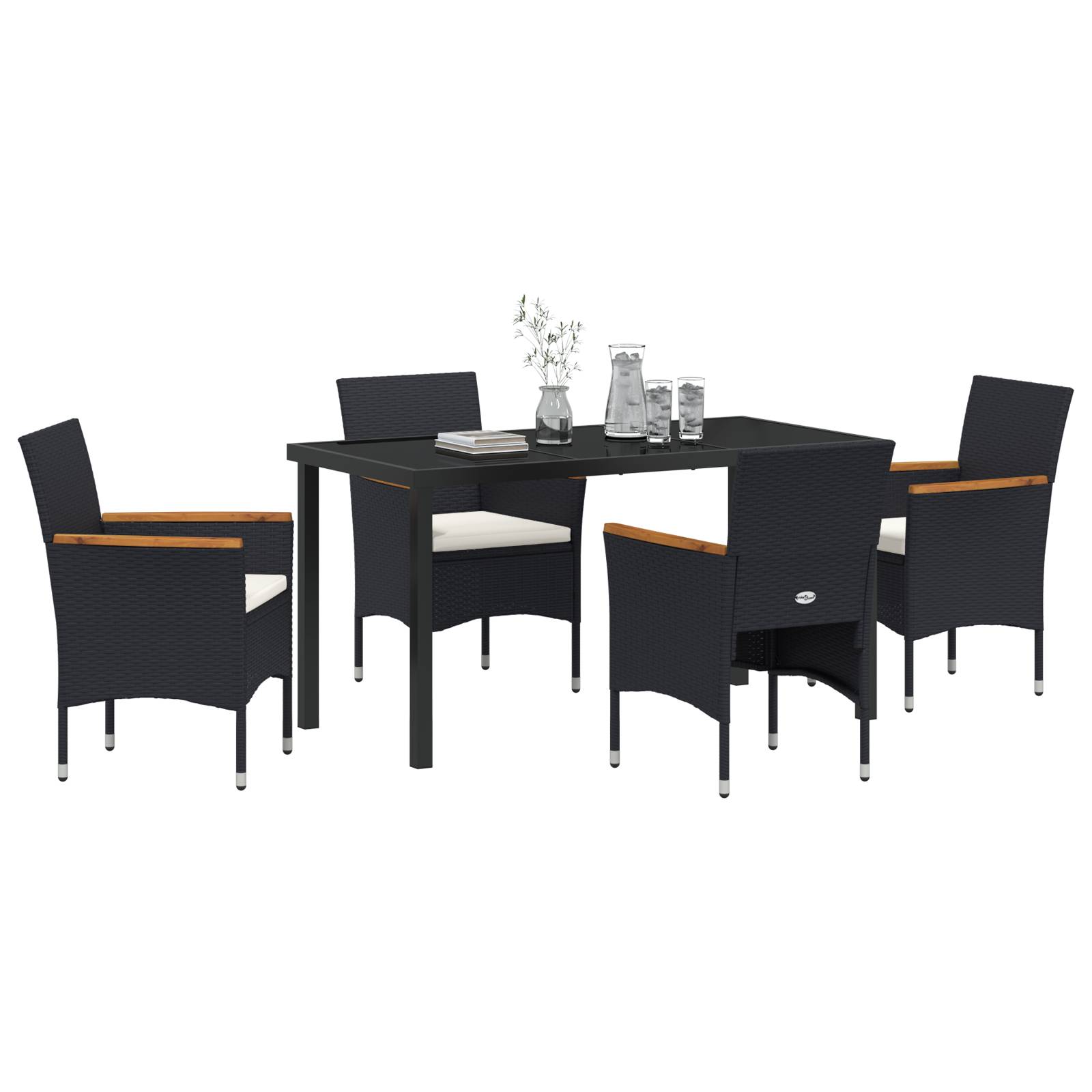 vidaXL 5-teiliges Garten-Ess-Set Schwarz Poly-Rattan