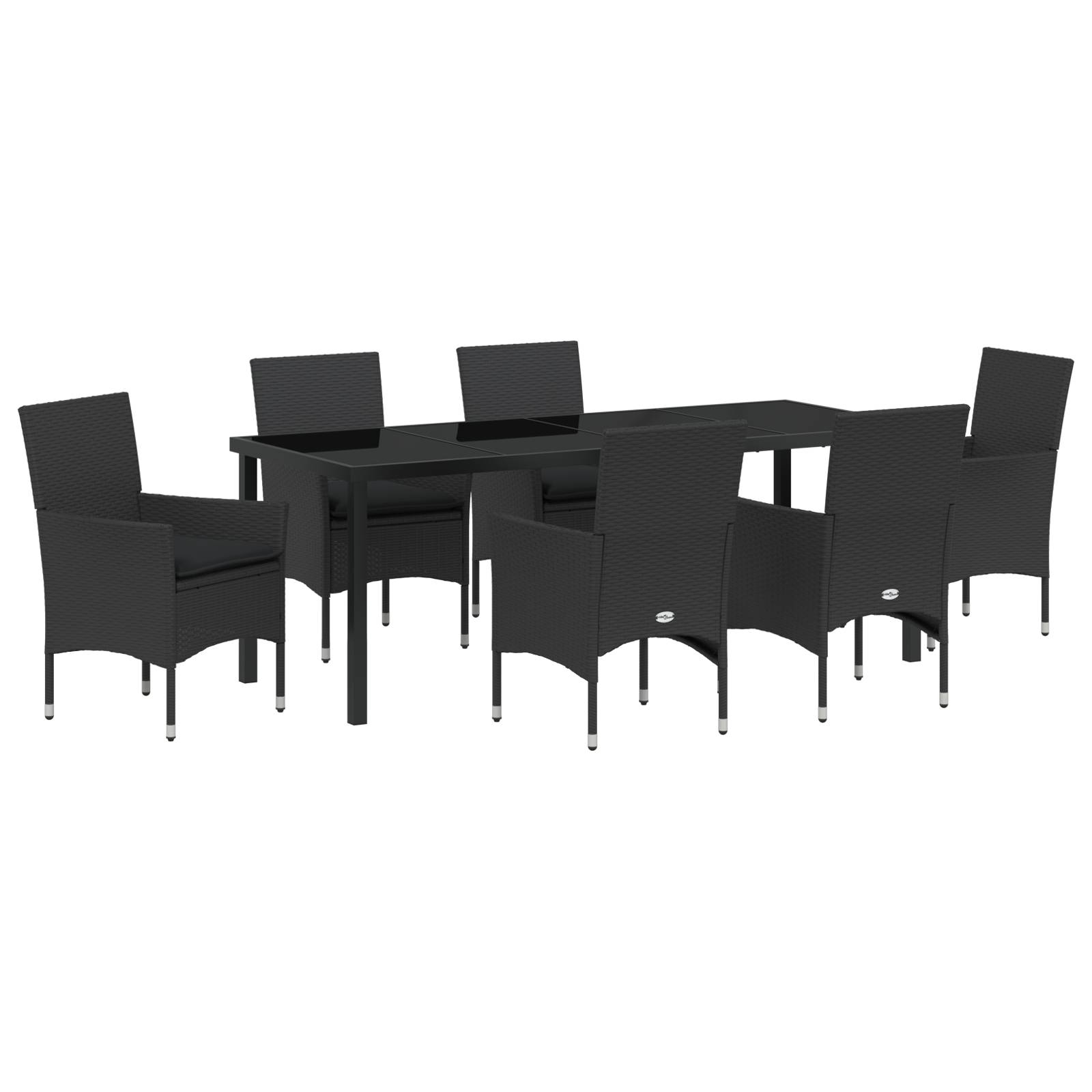 vidaXL 7-teilige Garten Essgruppe mit Kissen Schwarz Poly Rattan