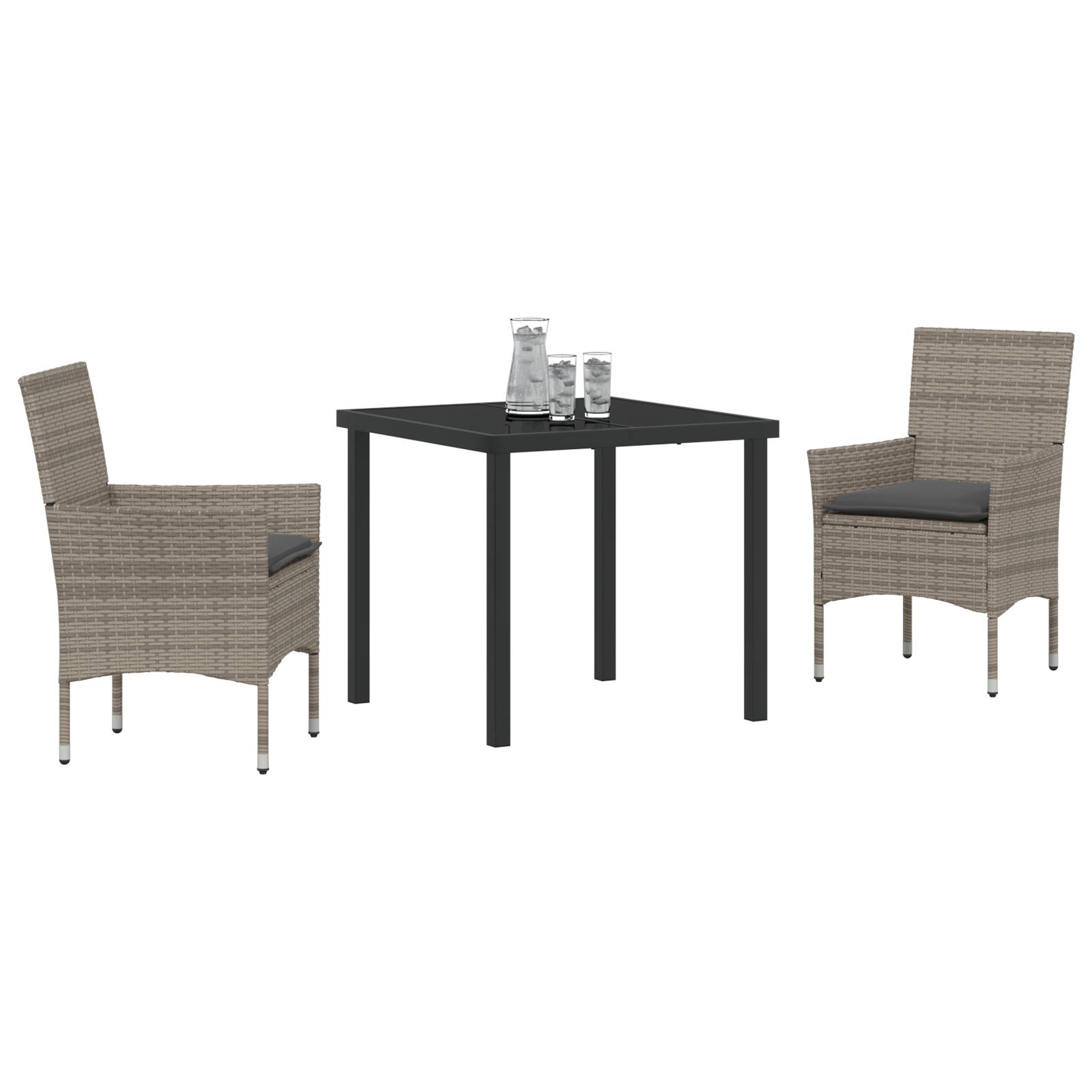 vidaXL 3-teilige Garten Essgruppe mit Kissen Graues Poly-Rattan
